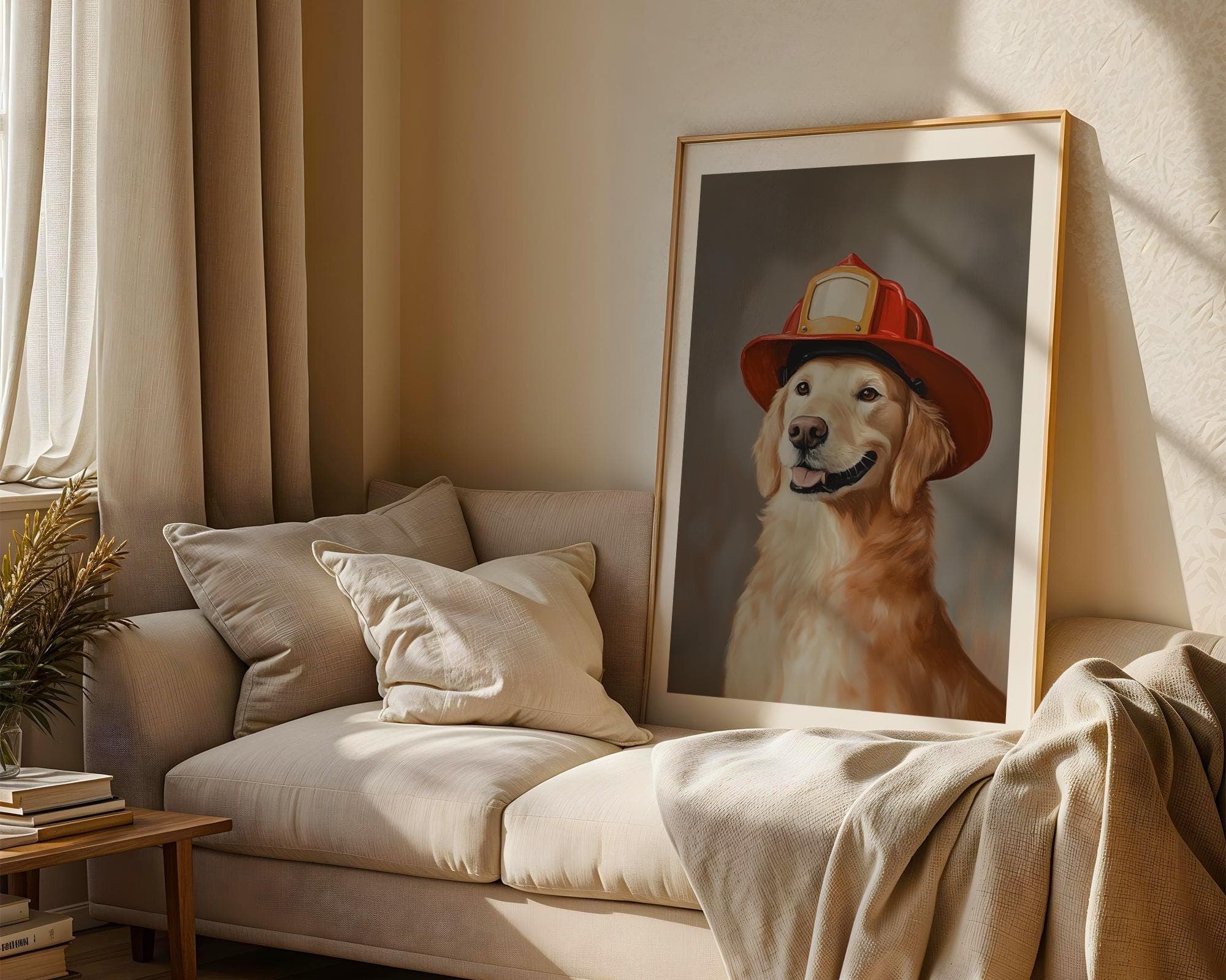 Hero Dog Wall Poster, Artful Dog Gift, Golden Retriever Print, Rustic Brown Background Decor, Printable Golden Retriever, Cute Dog Print - view 5