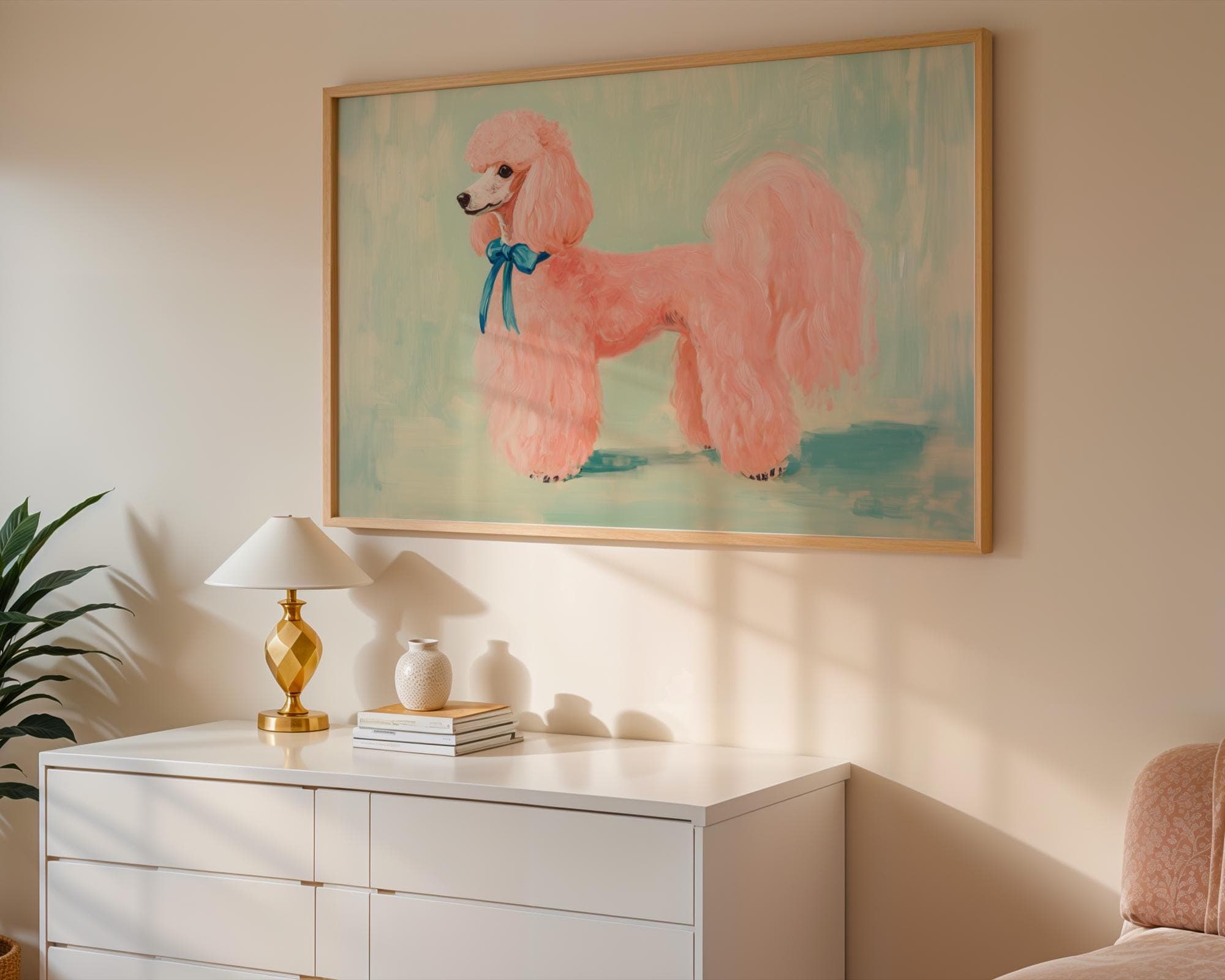 Pink Poodle Digital Art Print - Playful Animal Wall Art for Kids and Modern Rooms - Bold Color Palette,Pink Poodle Wall Art Print, Poddle - view 4