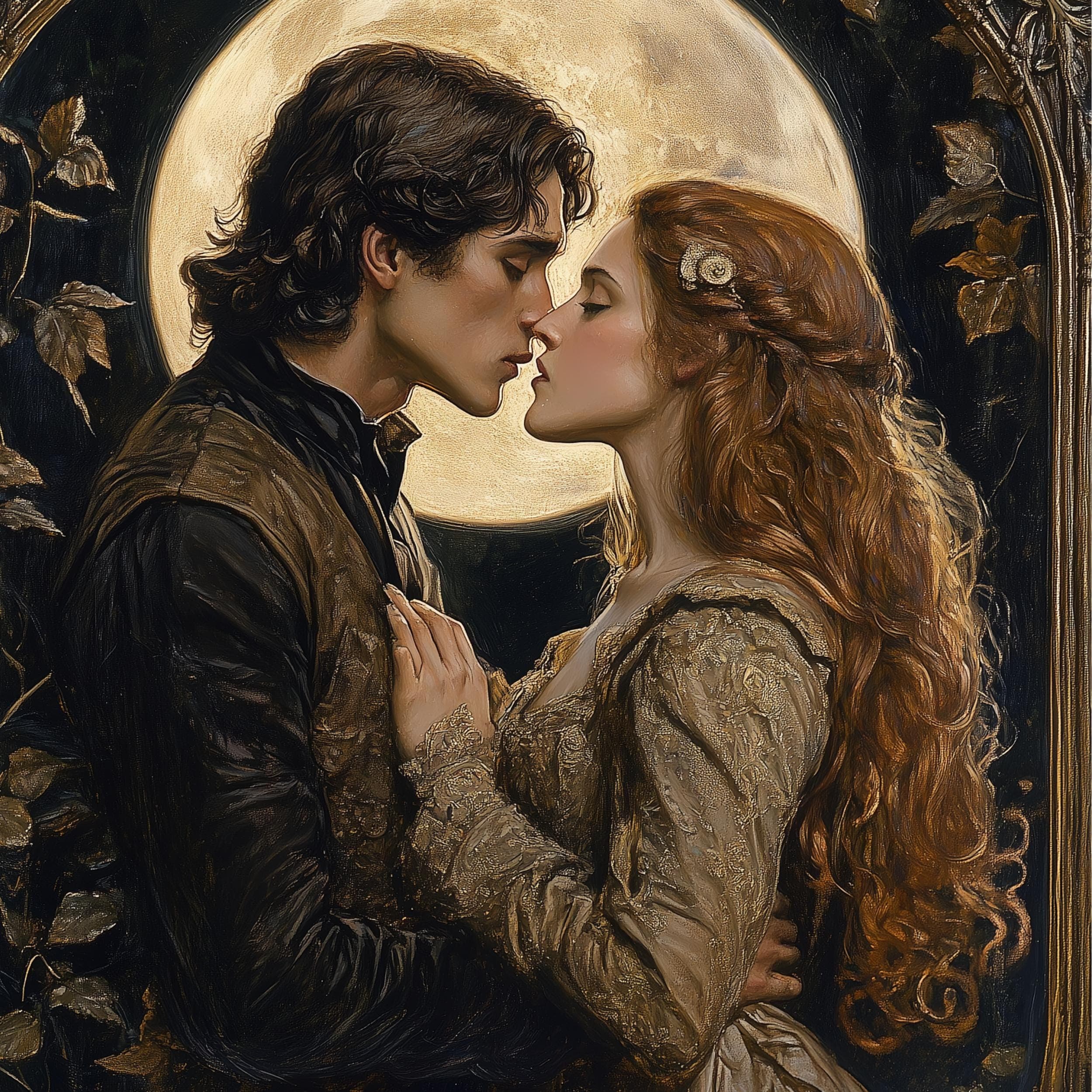 Victorian Digital Painting, Victorian Lovers in Moonlight, Victorian Romance Decor, Romantic Couple Decor, Moonlit Romance Print, Victorian - view 2
