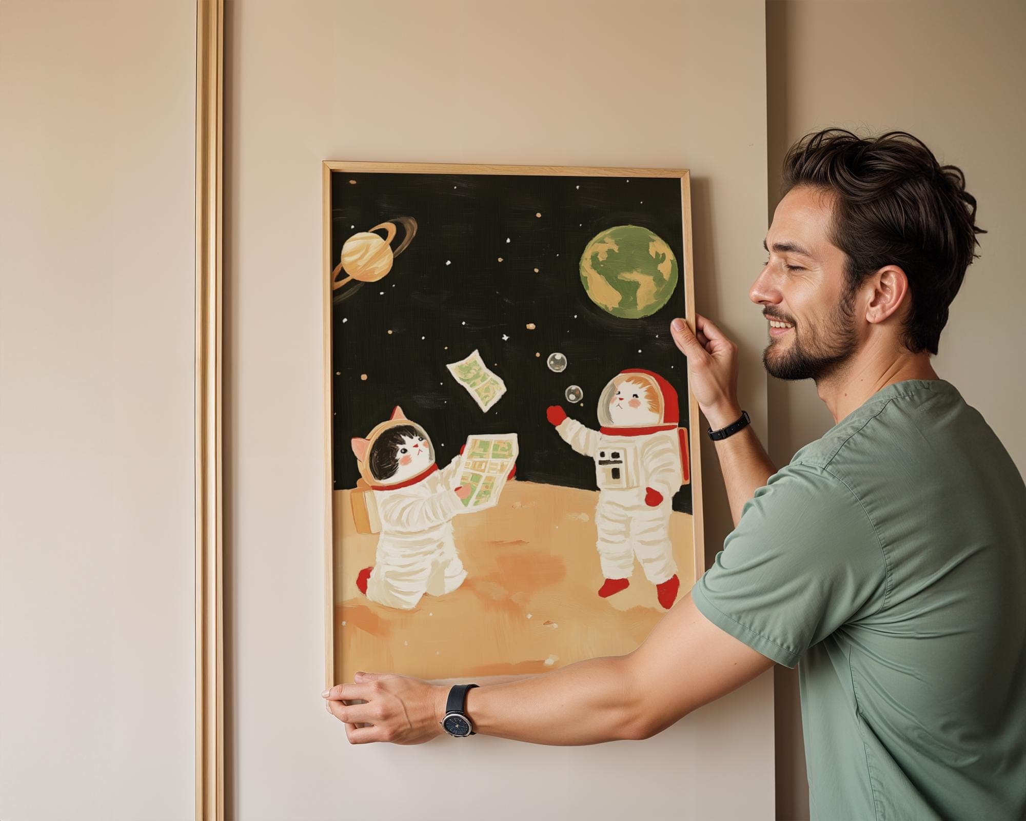 Astronaut Cat Art Print, Kids Room Cosmic Wall Decor (Digital Download) - view 6