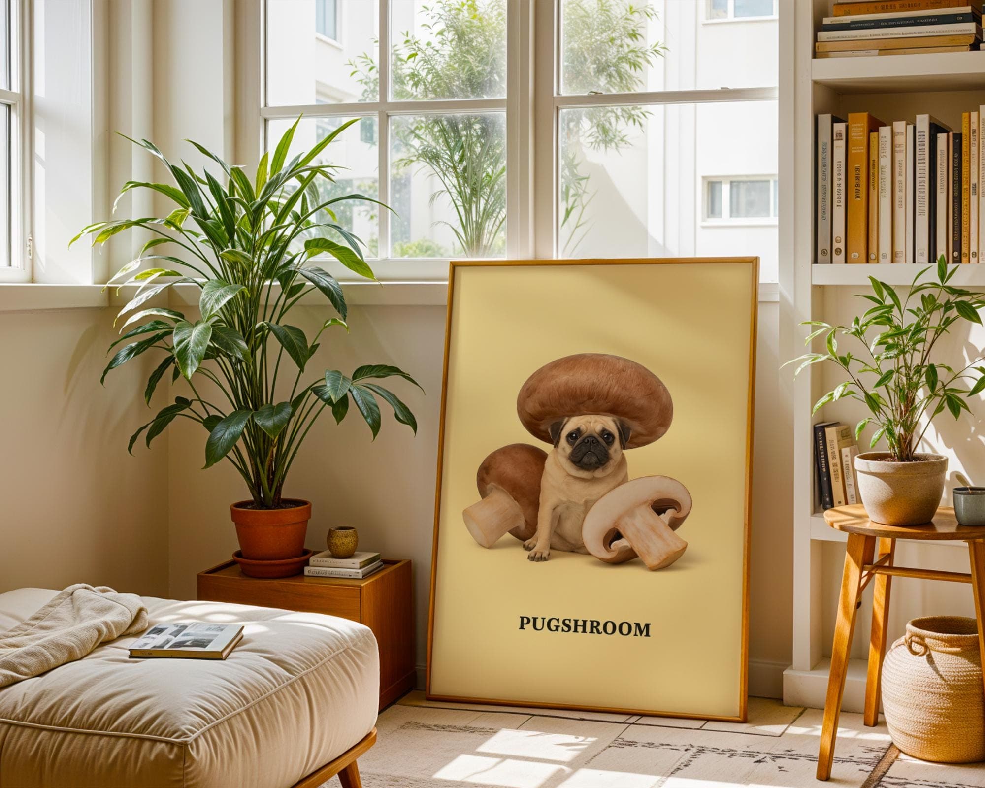 Funny Pug Wall Art Mushroom Hat Dog Print Whimsical Animal Poster, Funny Wall Art for Bathroom, Pug Wall Decor, Whimsical Dog Poster - view 6
