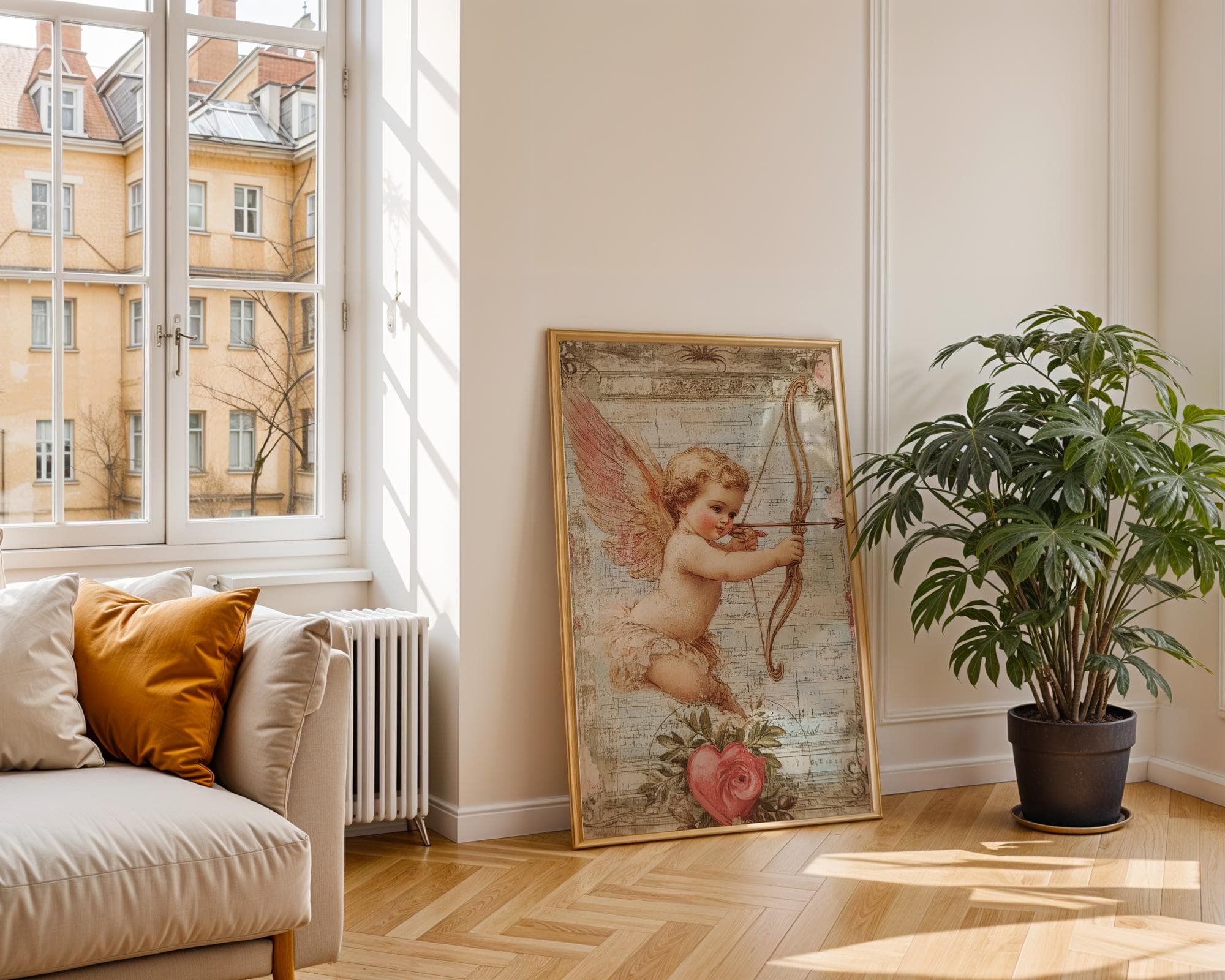 Vintage Cupid Wall Art, Cupid with Bow and Arrow, Romantic Victorian Wall Decor, Rustic Valentine’s Day Decor, Cupid Angel Print, Cupid Art - view 5