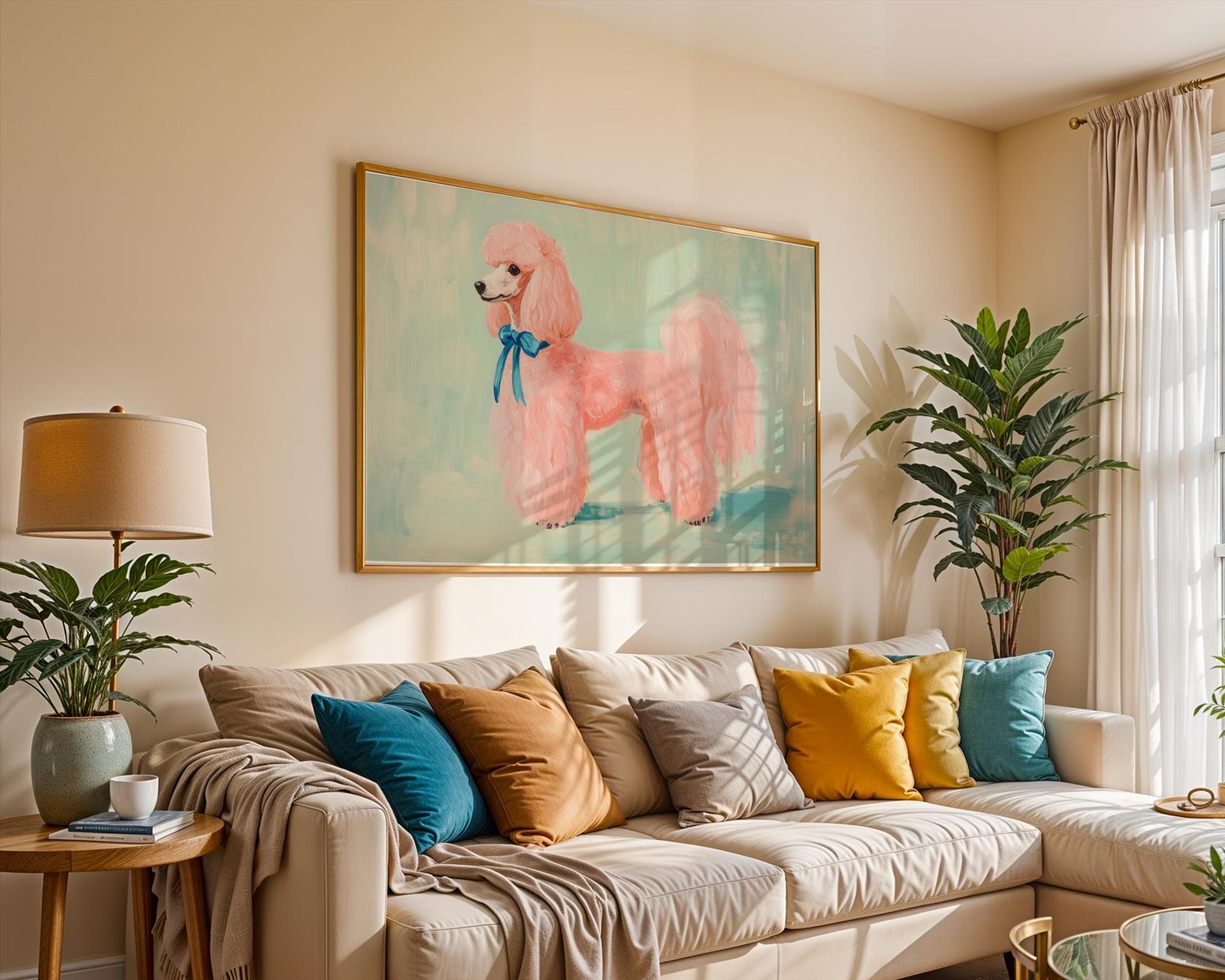 Pink Poodle Digital Art Print - Playful Animal Wall Art for Kids and Modern Rooms - Bold Color Palette,Pink Poodle Wall Art Print, Poddle - view 2