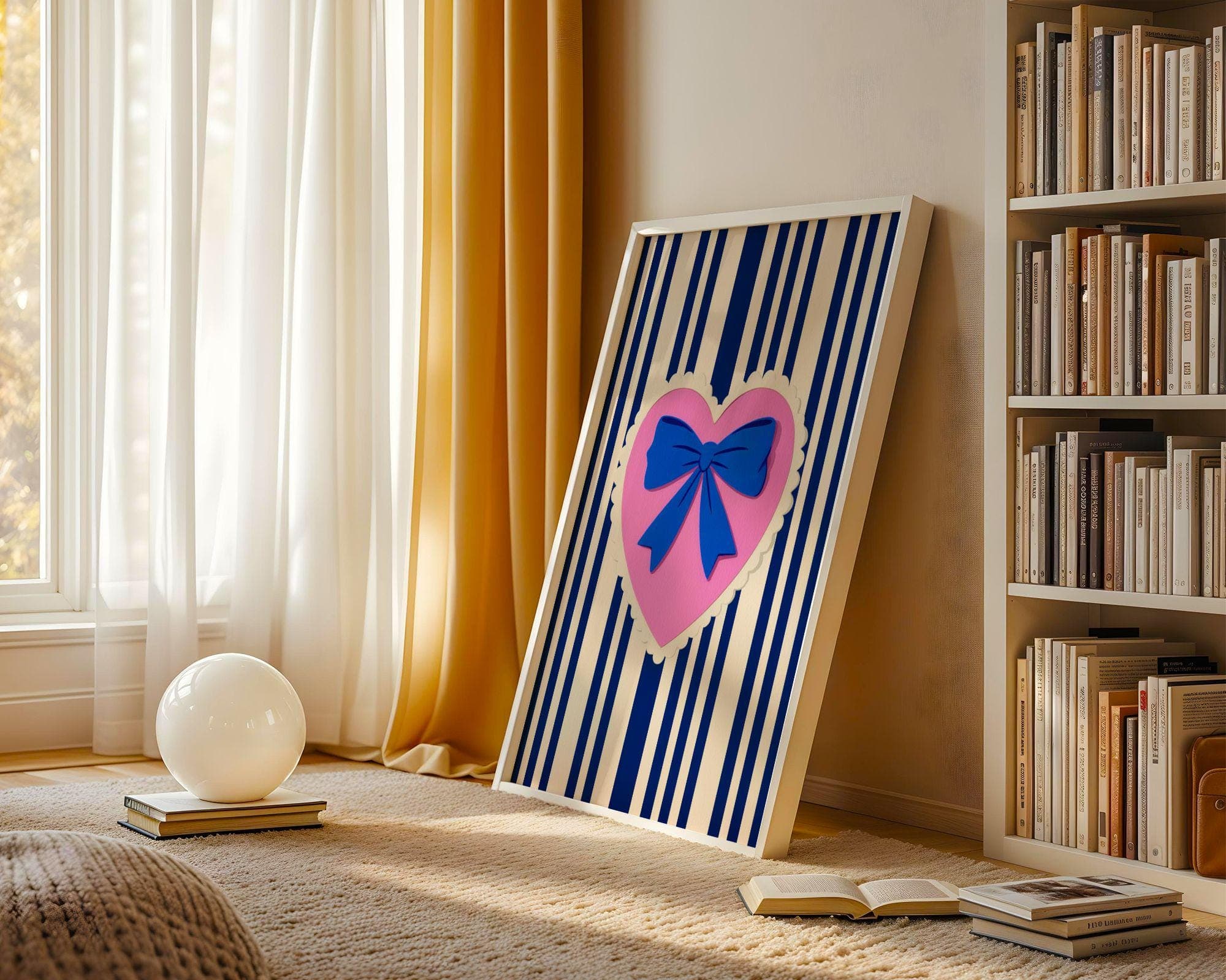 Preppy Bow Wall Art, Coquette Room Decor, Girly Aesthetic Poster, Feminine Retro Art, Pastel Pink Heart, Cute Retro Art, Cute Preppy Print - view 3