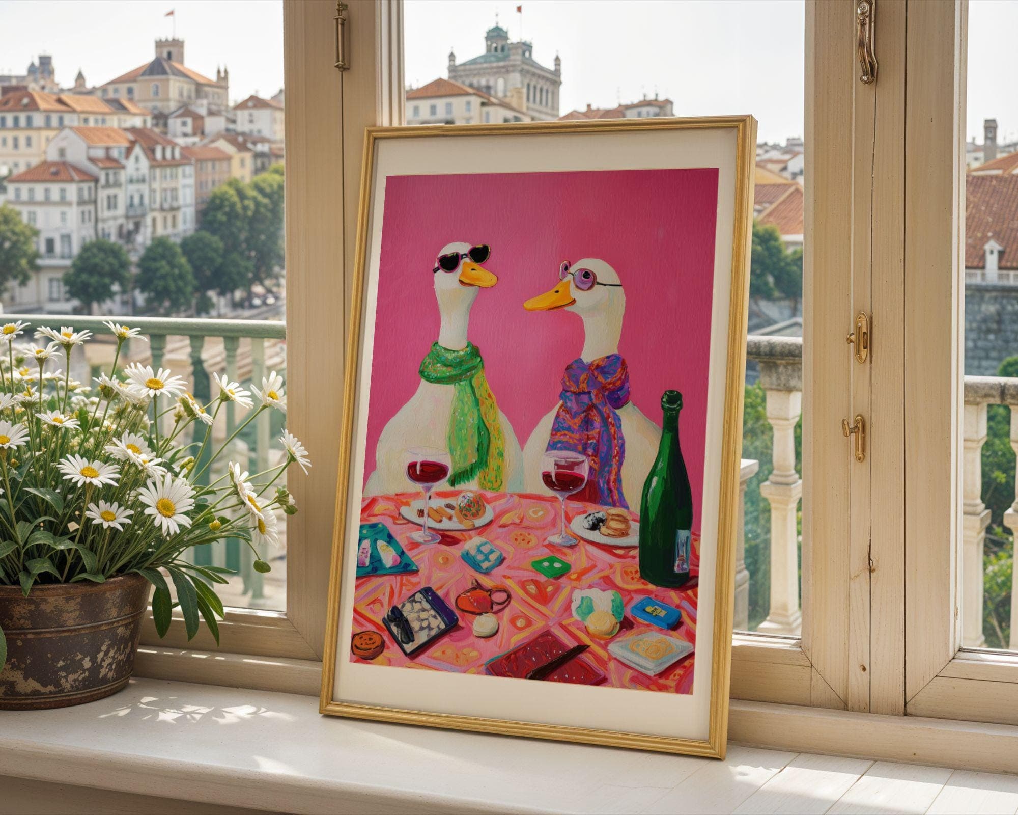 Funny Duck Wall Art, Whimsical Animal Art, Quirky Wall Decor, Eclectic Home Decor, Wine Lover Wall Art, Silly Goose Wall Print, Goose Art - view 5