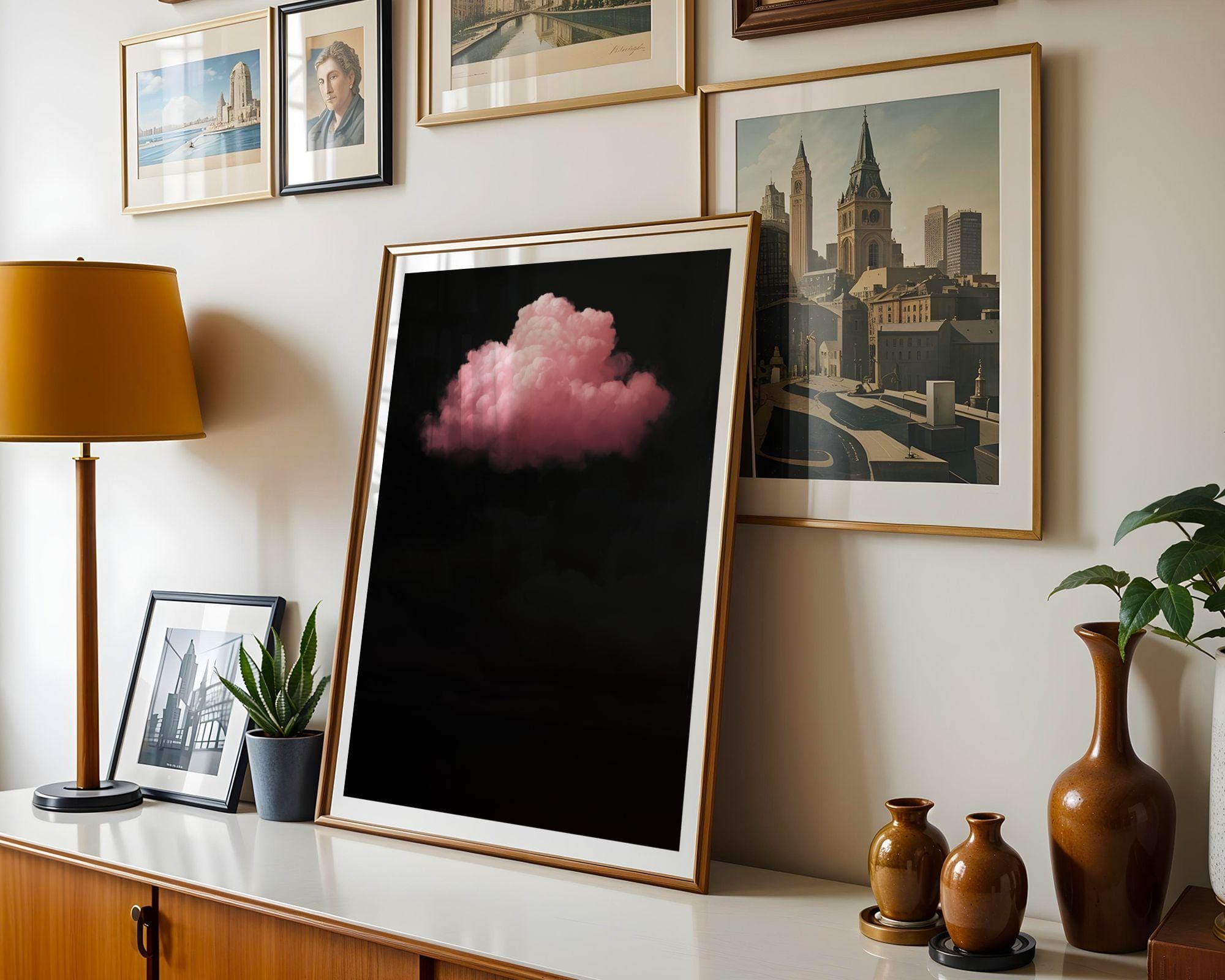 Pink Cloud on Black ā Minimalist Wall Art, Floating Pink Cloud, Dark Aesthetic Decor, Minimal Surreal Art, Surreal Cloud Print, Digital Art - view 4