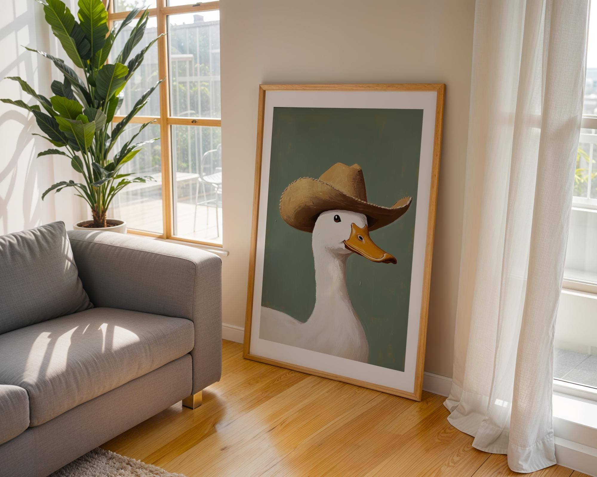 Silly Cowboy Goose Print, Green Western Nursery Printable Art, Neutral Southeastern Boy Room Animal Wall art, Cowboy hat, Digital Download - view 7