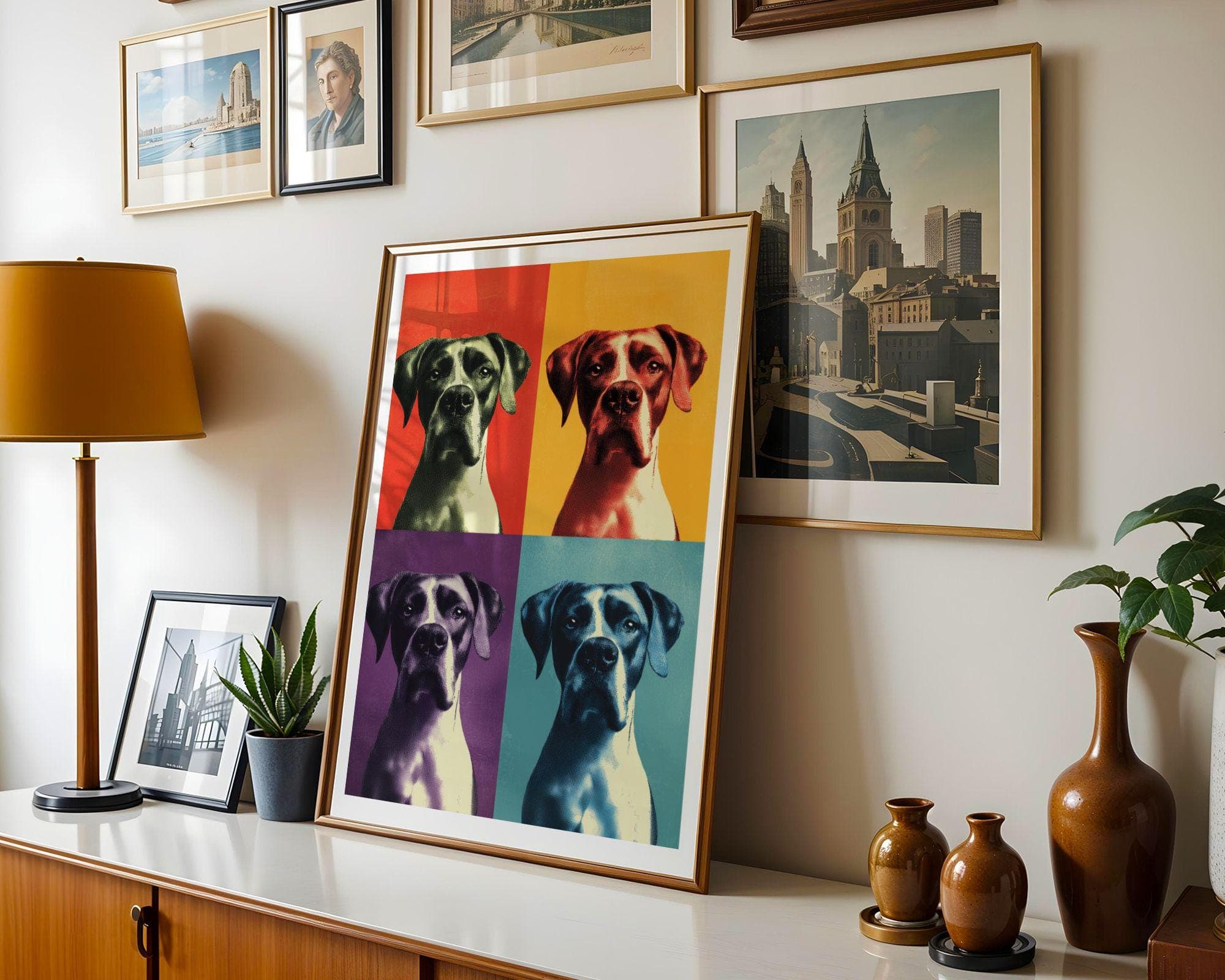 Pop Art Dog Quad | Colorful Modern Wall Art, Colorful Boxer Dog Art, Whimsical Wall Print, Funny Dog Wall Art, Gallery Wall Print - view 5