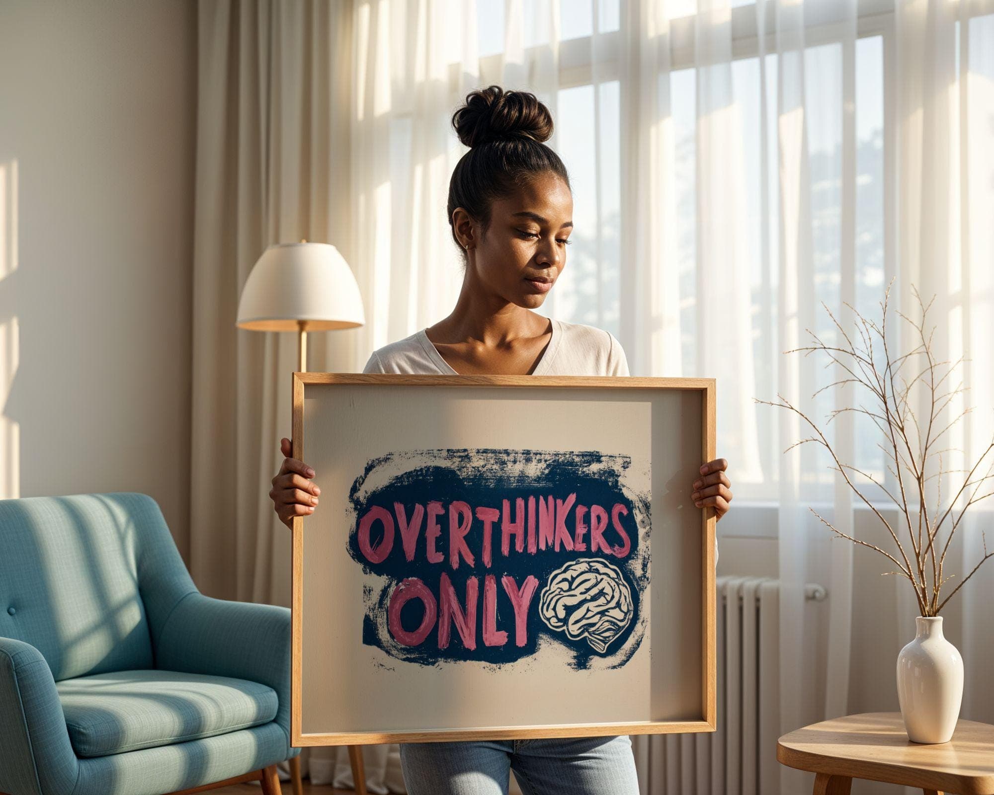 Overthinkers Only Wall Art, Funny Office Poster, Funny Quote Poster, Mental Health Typography Print, Dorm Room Poster, Trendy Office Decor - view 3