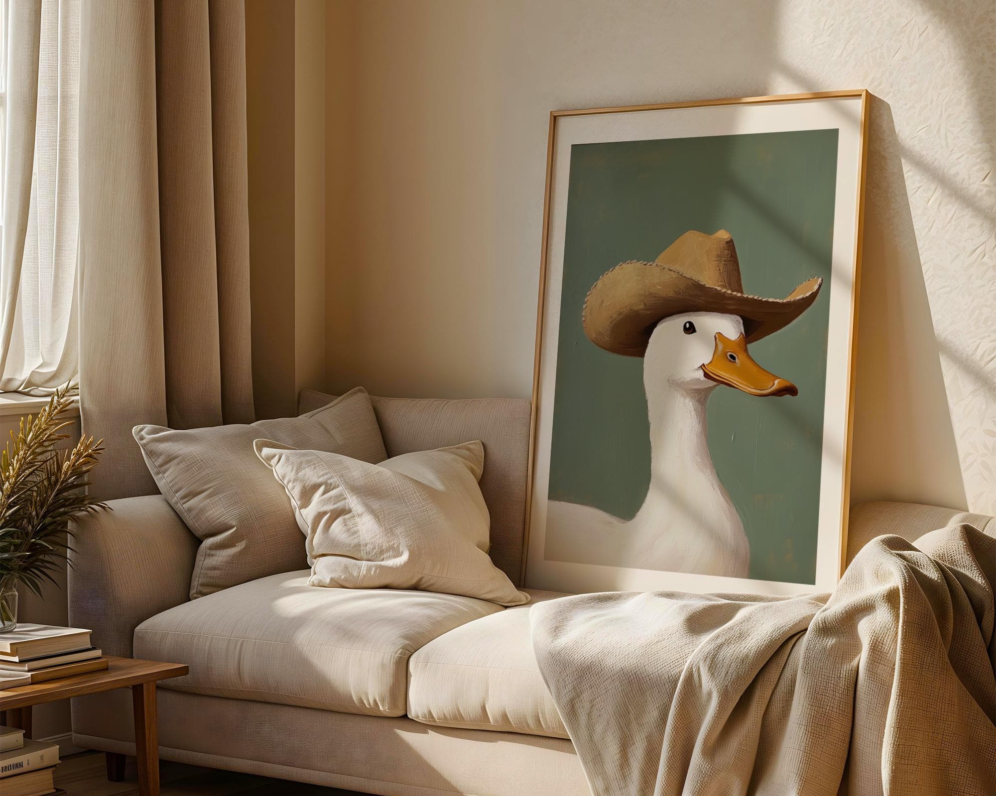 Silly Cowboy Goose Print, Green Western Nursery Printable Art, Neutral Southeastern Boy Room Animal Wall art, Cowboy hat, Digital Download - view 4