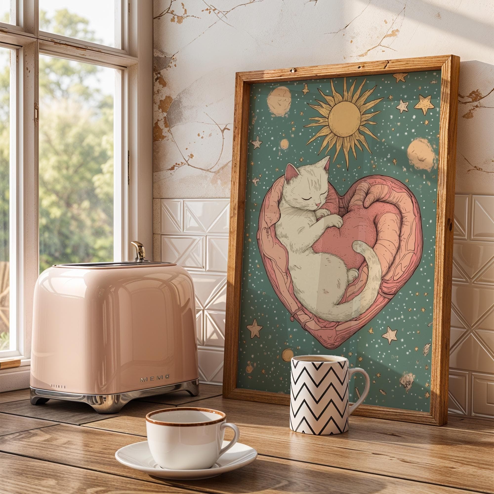 Celestial Cat Poster, Sun, Moon, and Cat Print, Celestial Art Print, Whimsical Starry Illustration, Digital Download, Printable Cat Poster - view 5