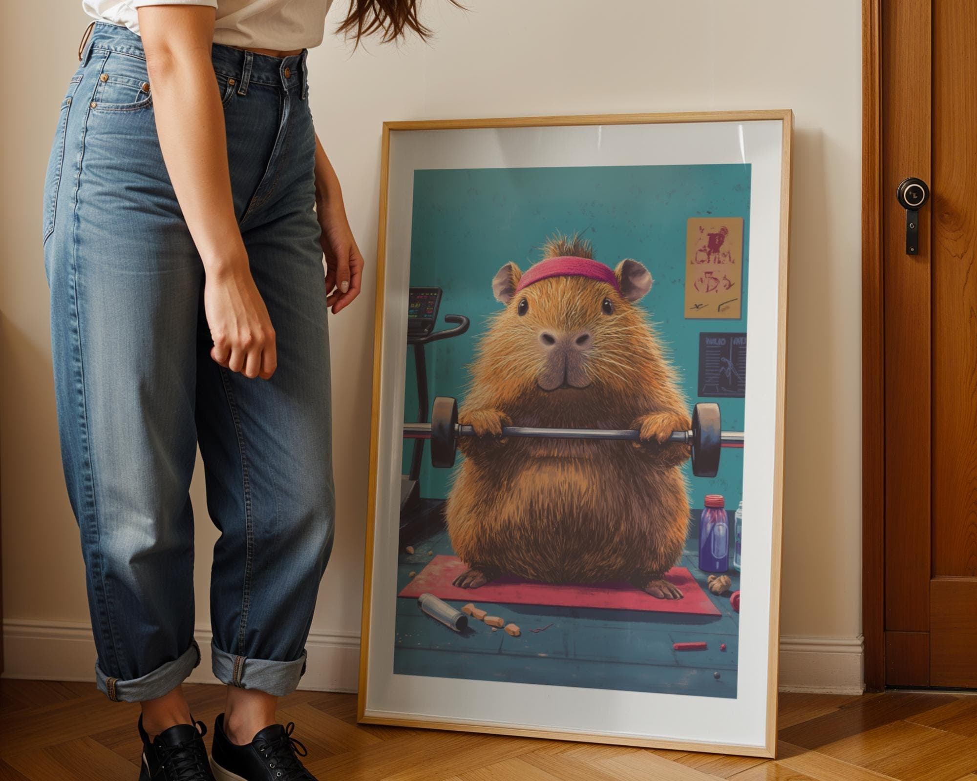 Funny Gym Capybara Wall Art, Funny Fitness Capybara Art Print, Quirky Wall Art, Fitness Motivation Decor, Quirky Capybara Weightlifting Art - view 5