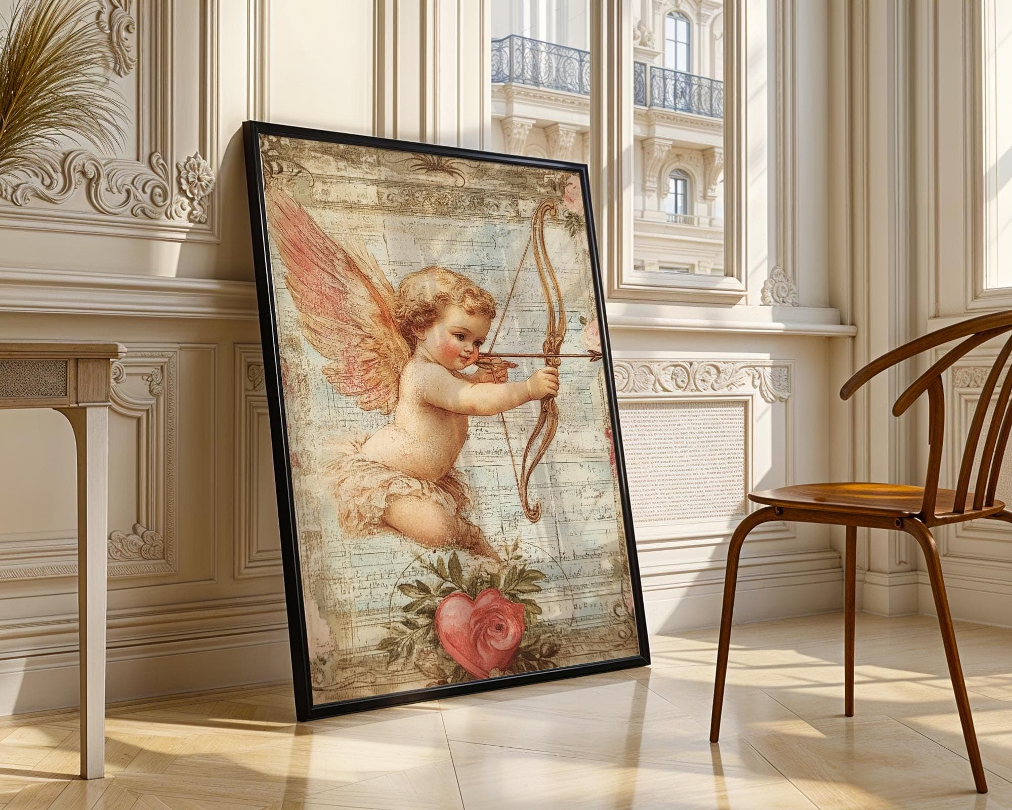 Vintage Cupid Wall Art, Cupid with Bow and Arrow, Romantic Victorian Wall Decor, Rustic Valentine’s Day Decor, Cupid Angel Print, Cupid Art - view 4