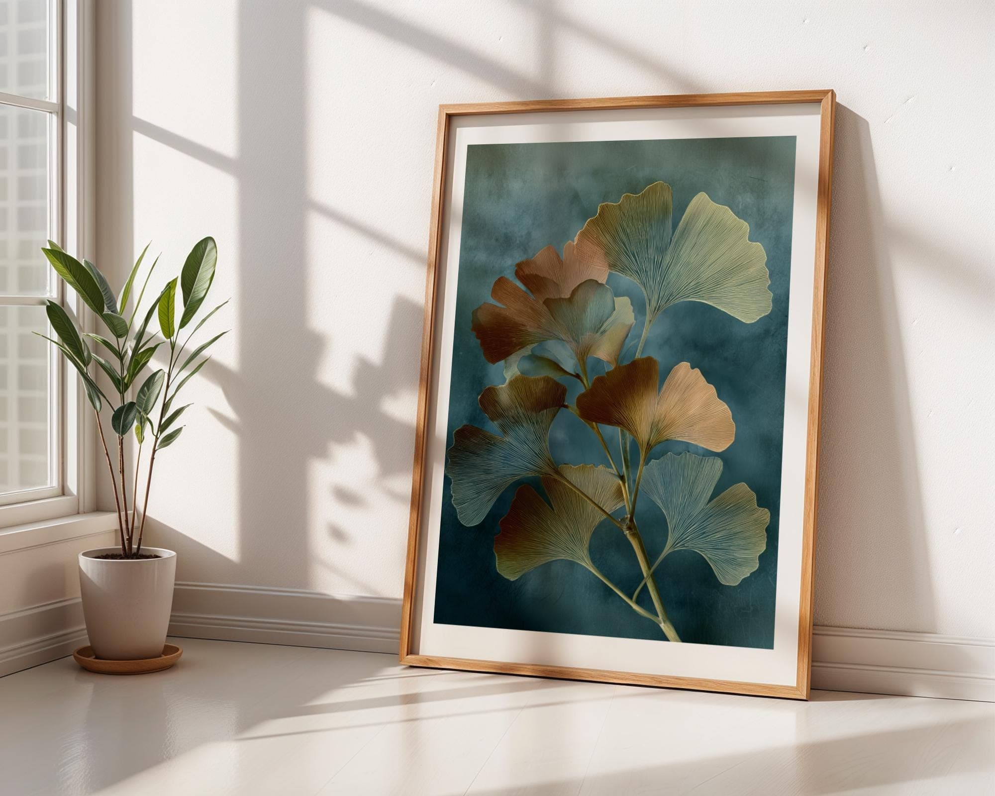 X Ray Ginkgo Leaf Botanical Wall Art Blue Green Gold Radiograph Print Modern Nature Decor, Botanical Print, Tranquil Zen Nature Print - view 6