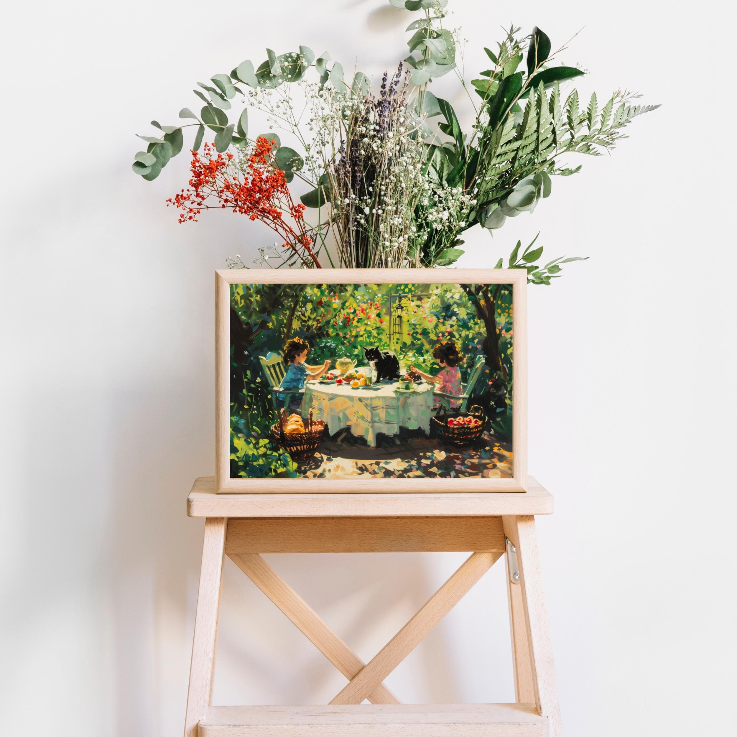 Black Cat Garden Print, Impressionist Whimsical Art (Digital Download) - view 4