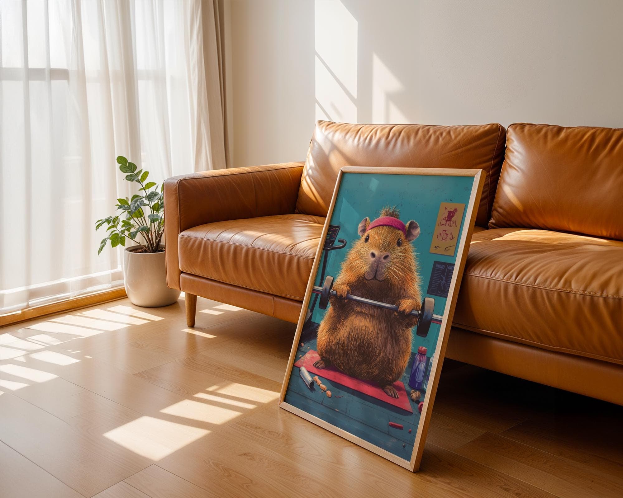 Funny Gym Capybara Wall Art, Funny Fitness Capybara Art Print, Quirky Wall Art, Fitness Motivation Decor, Quirky Capybara Weightlifting Art - view 4