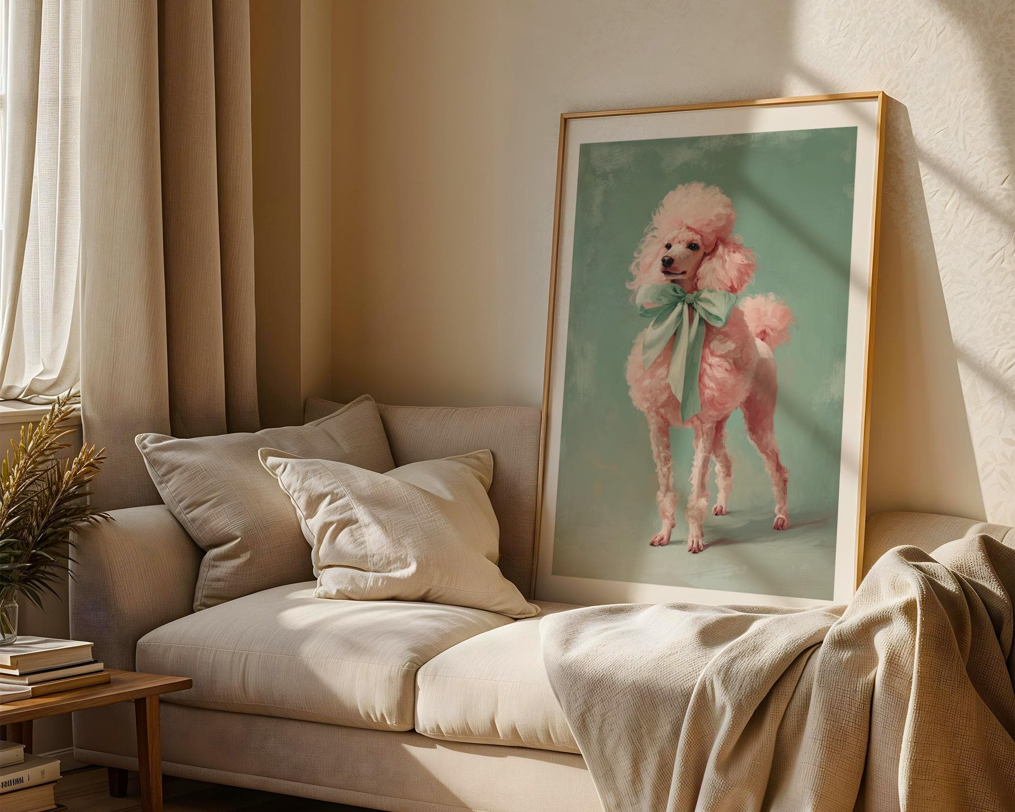 Retro Poodle Art Print, Pastel Pink Dog Wall Art, Glamorous Pink Poodle Wall Print, Colorful Animal Wall Art, Bold Color Palette, Digital - view 2