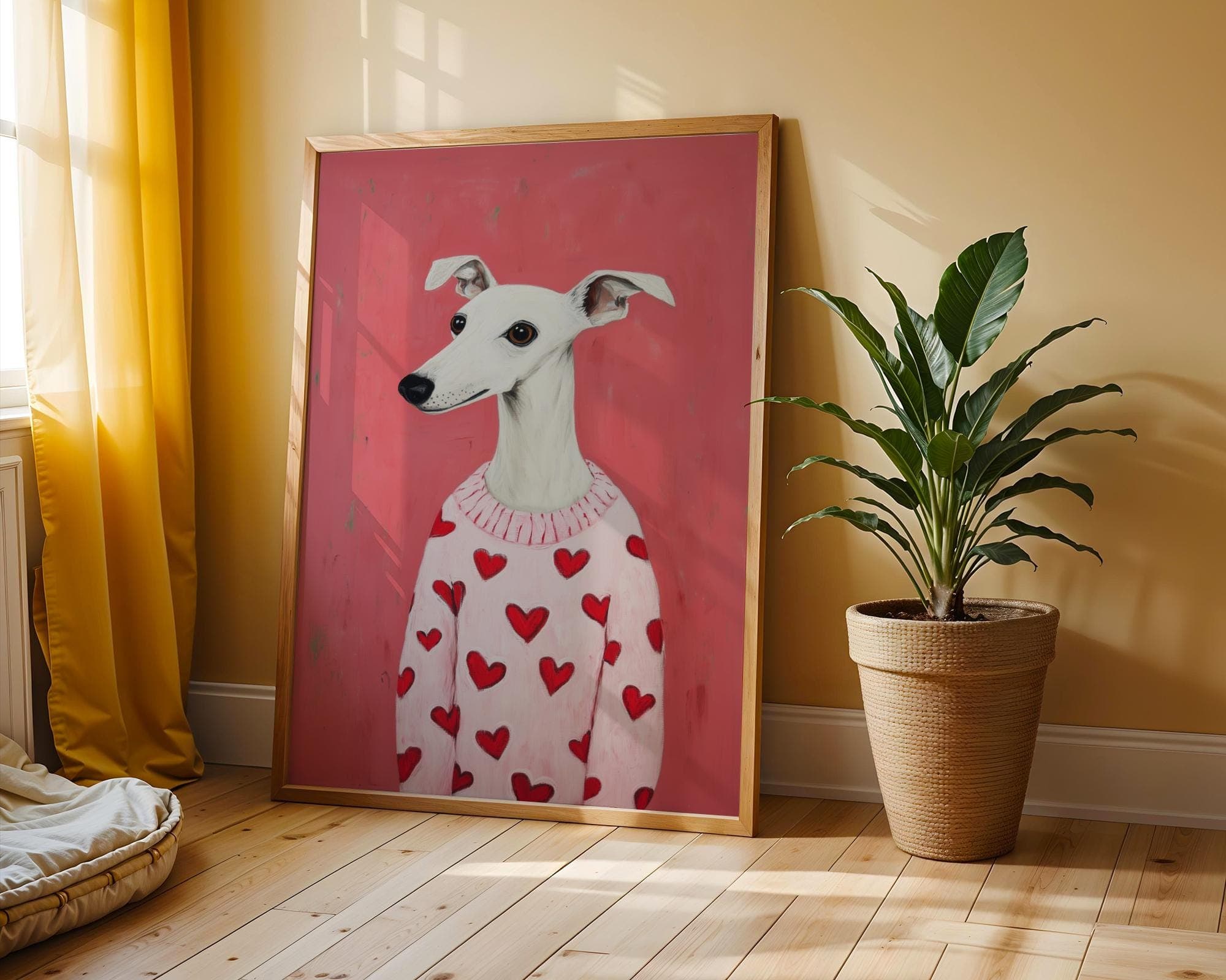 Whippet Dog Art, Pink Dog Wall Art, Digital Whippet Portrait, Whippet Poster for Pet Lovers, Funny Dog Printable, Dog Valentine Poster - view 7