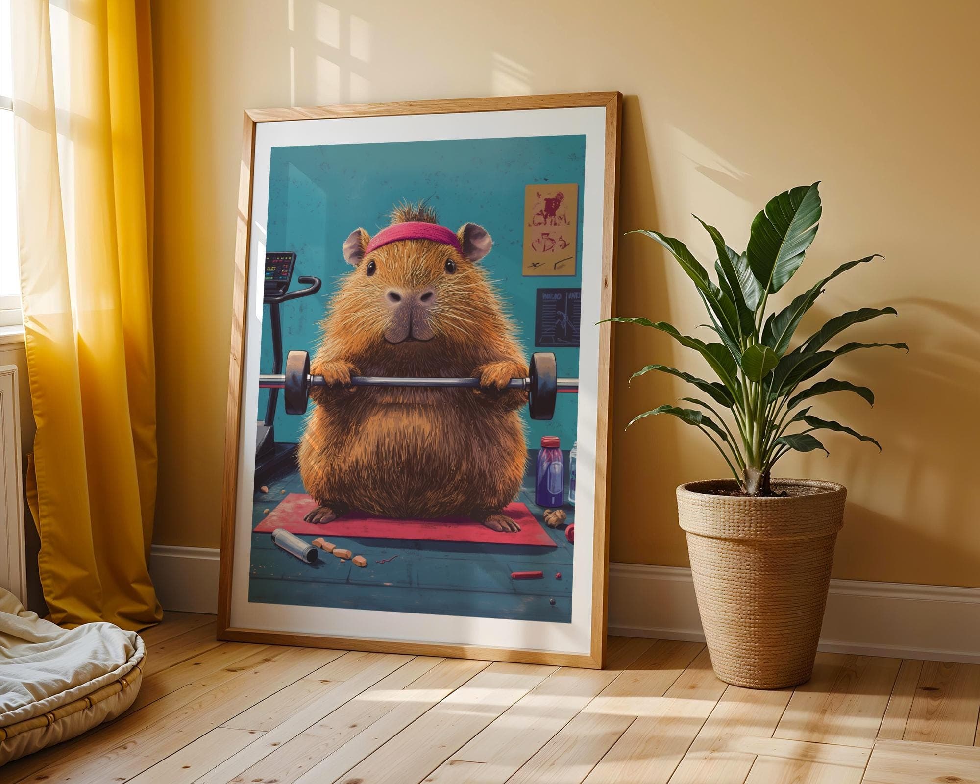 Funny Gym Capybara Wall Art, Funny Fitness Capybara Art Print, Quirky Wall Art, Fitness Motivation Decor, Quirky Capybara Weightlifting Art - view 2