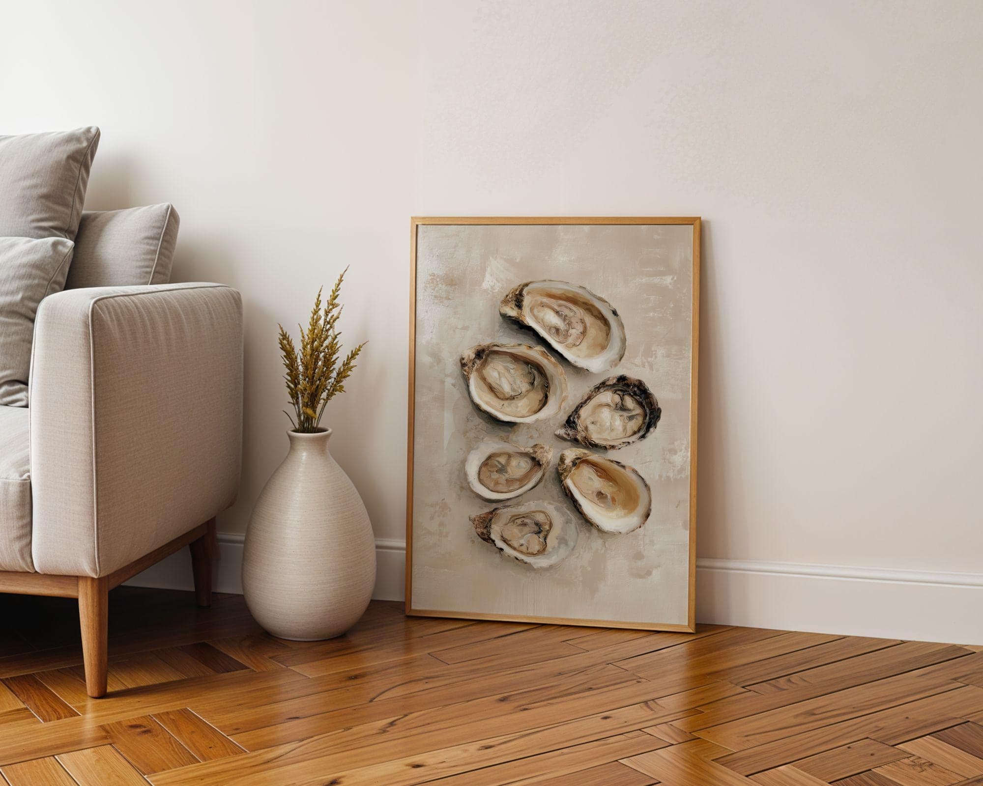 OYSTER Wall Art Print, Coastal Kitchen Decor, Neutral Seafood Painting, Beach House Art, Seafood Wall Art, Oyster Oil Painting Print - view 3