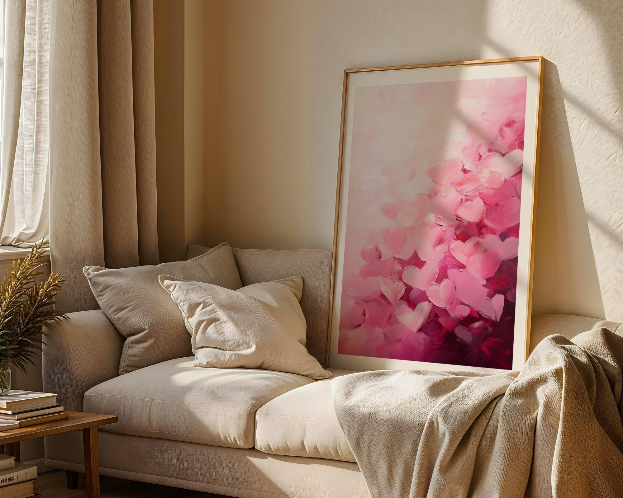 Romantic Abstract Heart Painting, Pink Heart Wall Art, Romantic Love Hearts Art, Love Wall Decor for Bedroom, Digital Heart Wall Decor - view 5