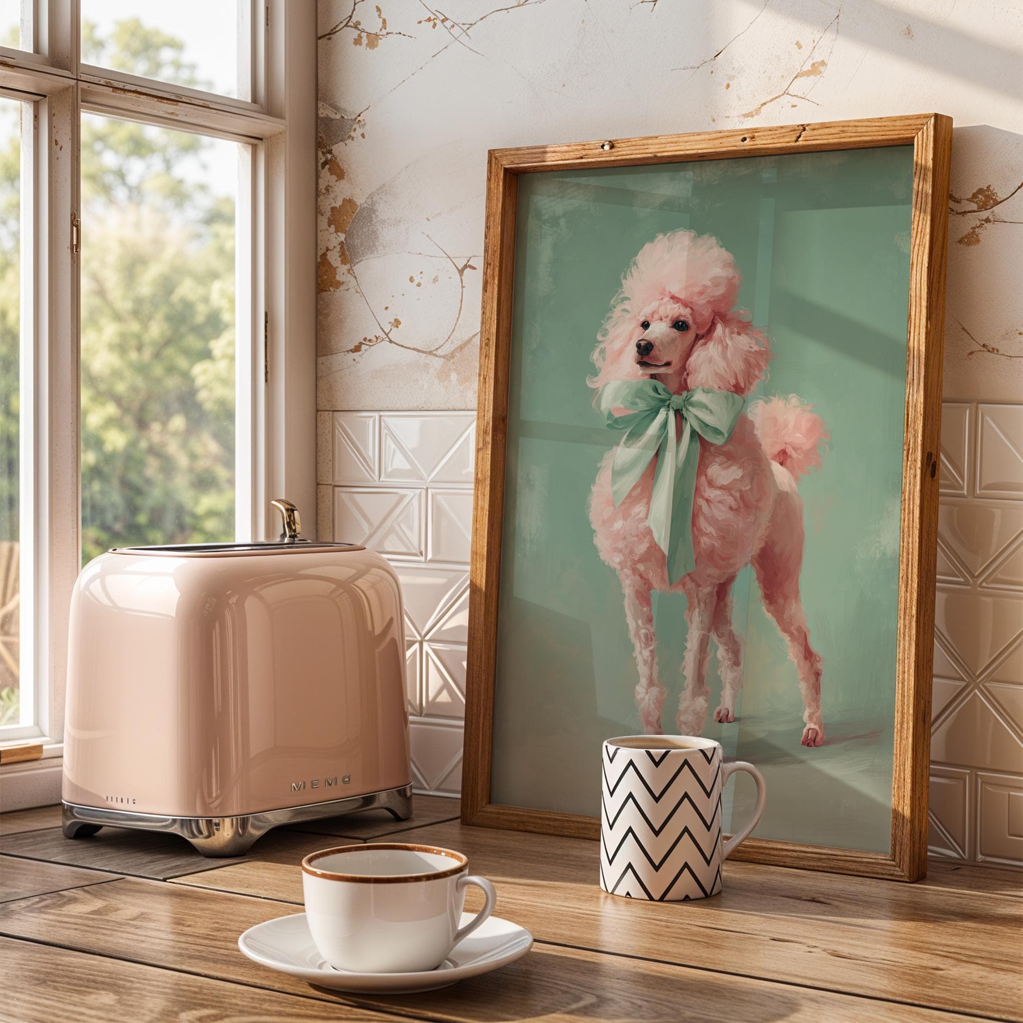 Retro Poodle Art Print, Pastel Pink Dog Wall Art, Glamorous Pink Poodle Wall Print, Colorful Animal Wall Art, Bold Color Palette, Digital - view 4