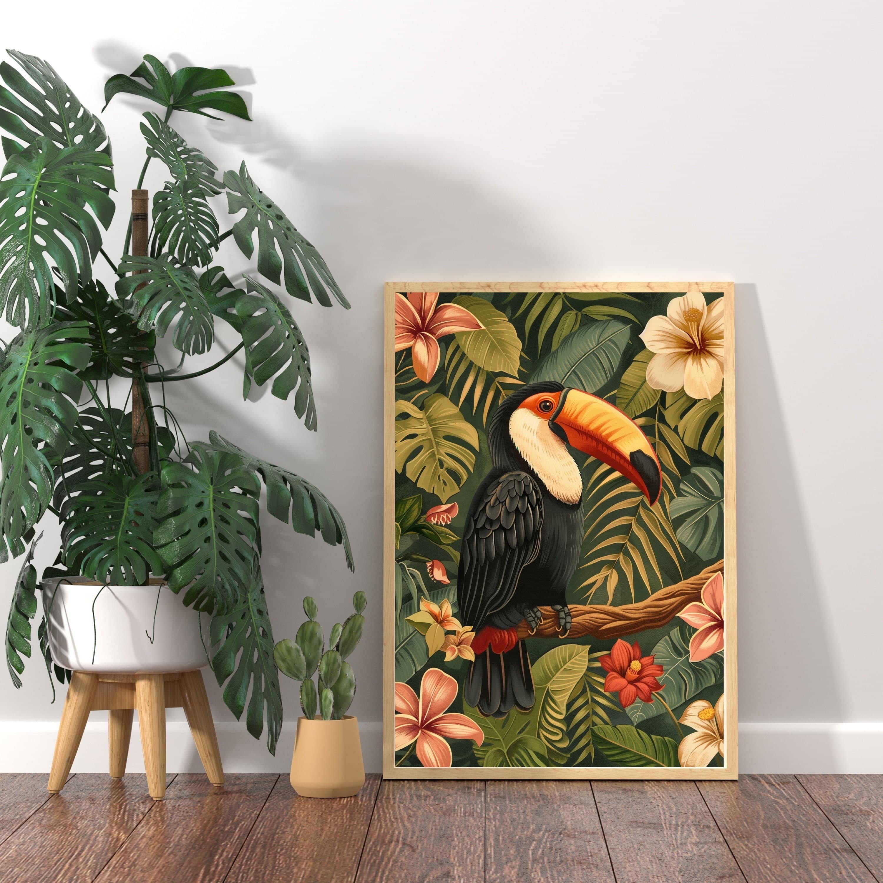 Colorful Toucan and Flowers Poster, Oil Painting, Colorful Tropical Toucan,Eclectic Toucan Wall Art, Abstract Toucan Digital Poster - view 4