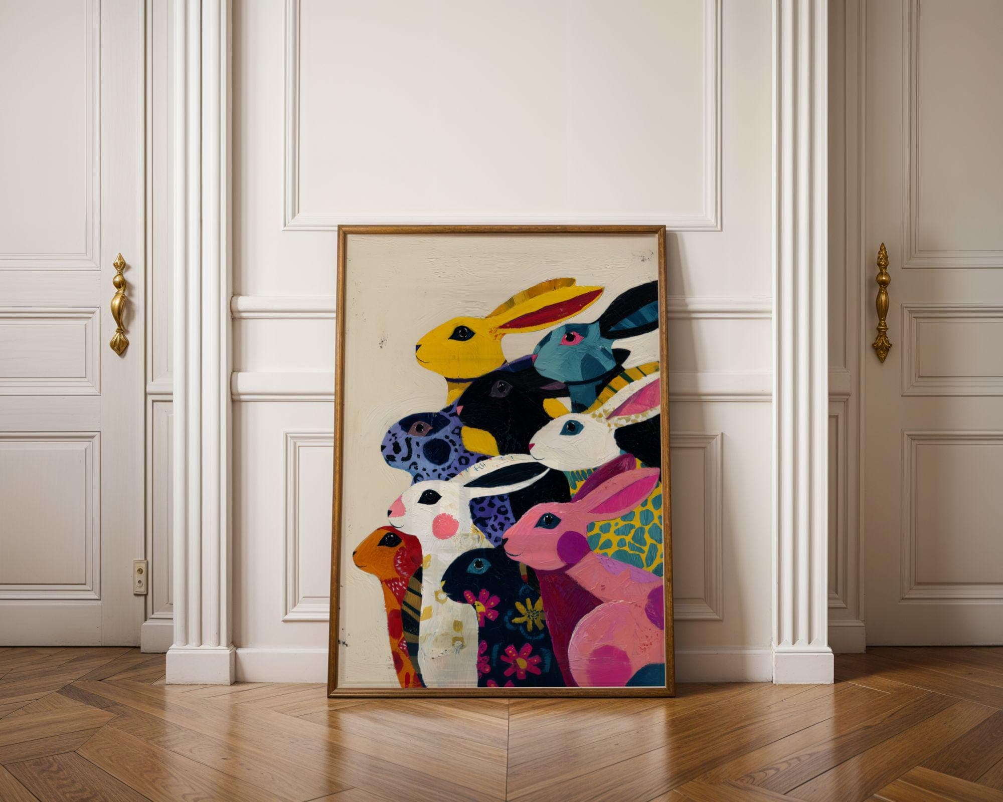 Colorful Bunny Wall Art, Whimsical Rabbit Print, Eclectic Maximalist Home Decor, Pop Art Rabbit Print, Color Pop Nursery & Kids Room Art - view 3