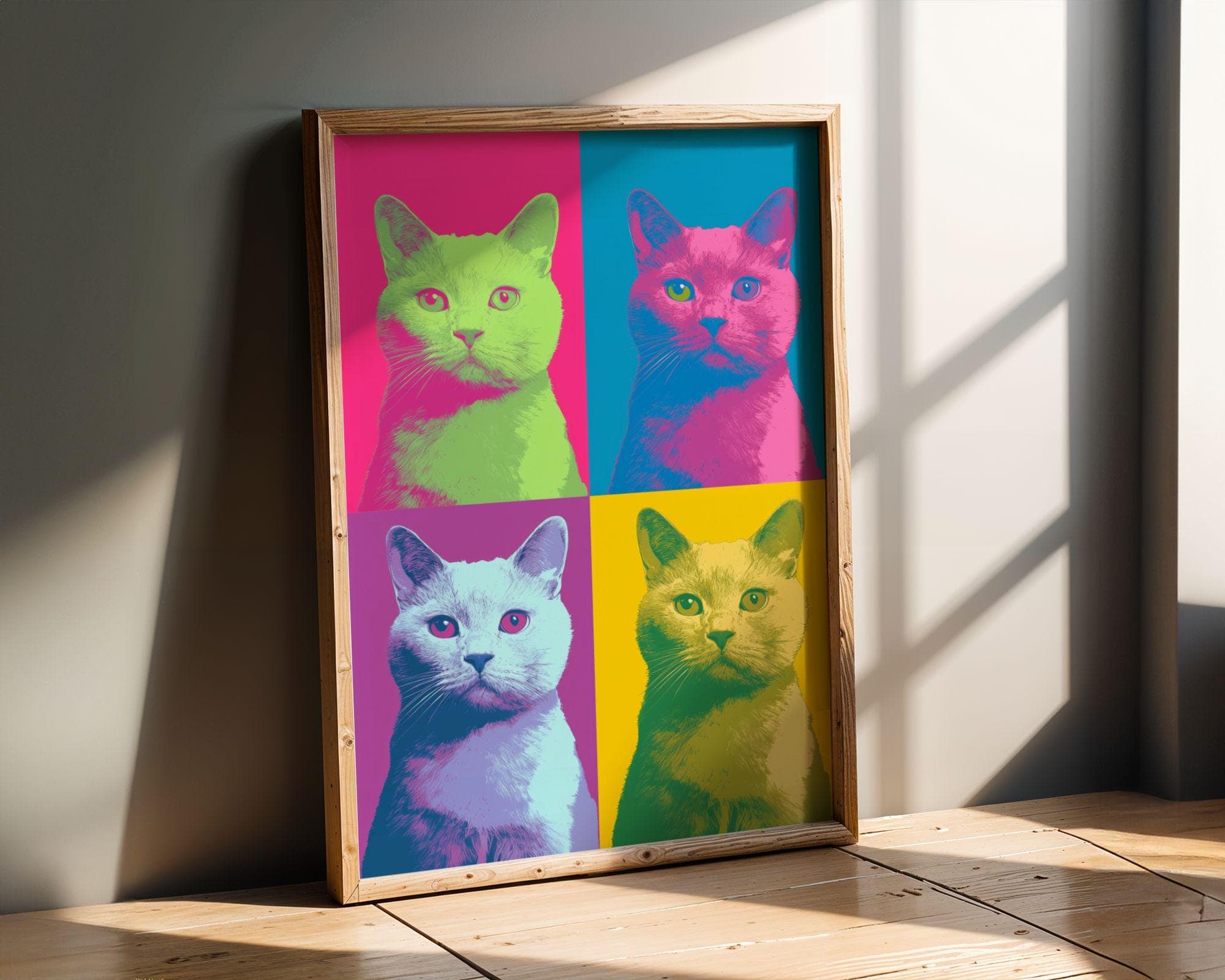 Pop Art Cat Quad, Colorful Wall Art, Pop Art Cat Wall Art, Colorful Cat Wall Decor, Quirky Cat Decor, Retro Cat Wall Poster, Funky Wall Art - view 7