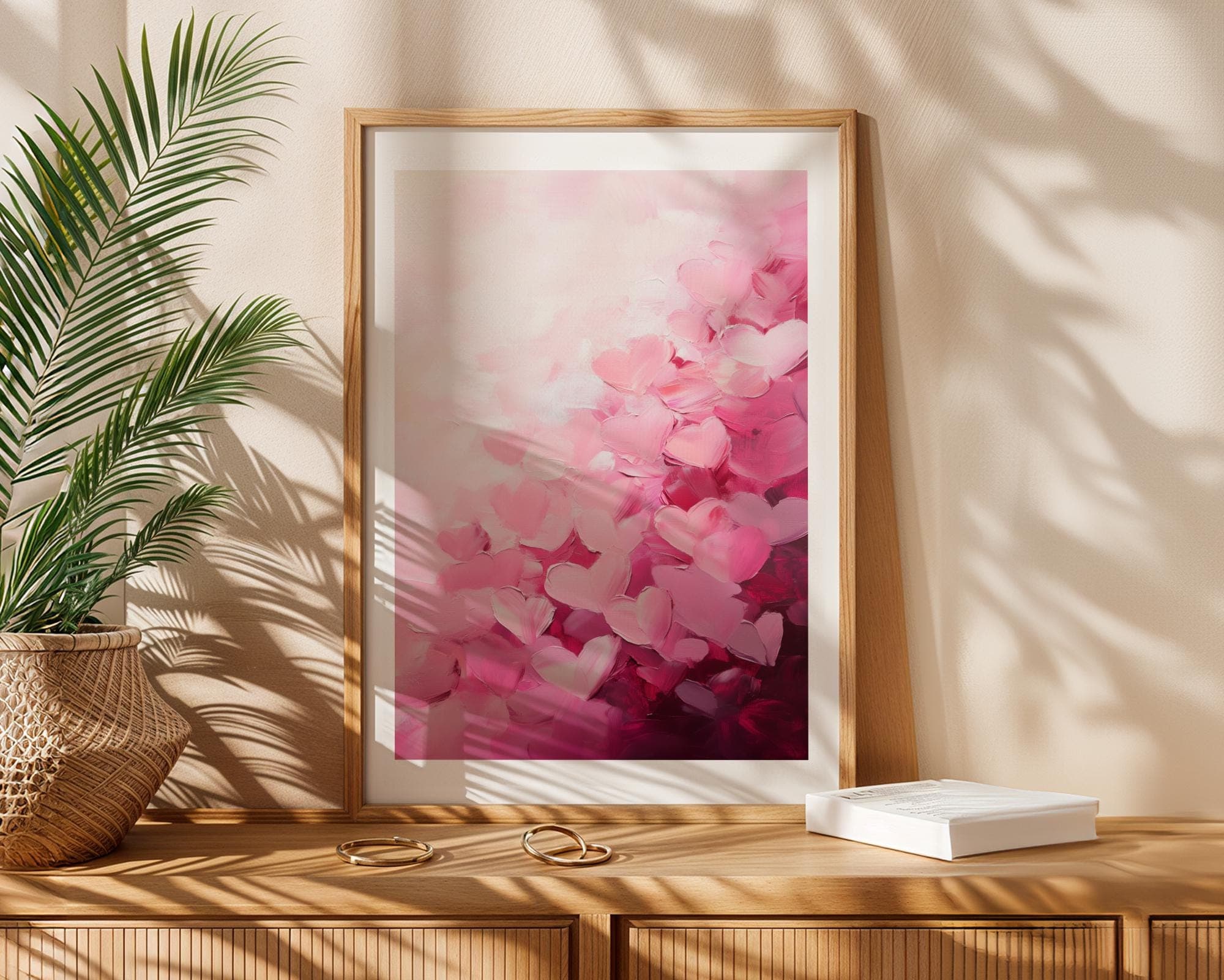 Romantic Abstract Heart Painting, Pink Heart Wall Art, Romantic Love Hearts Art, Love Wall Decor for Bedroom, Digital Heart Wall Decor - view 6