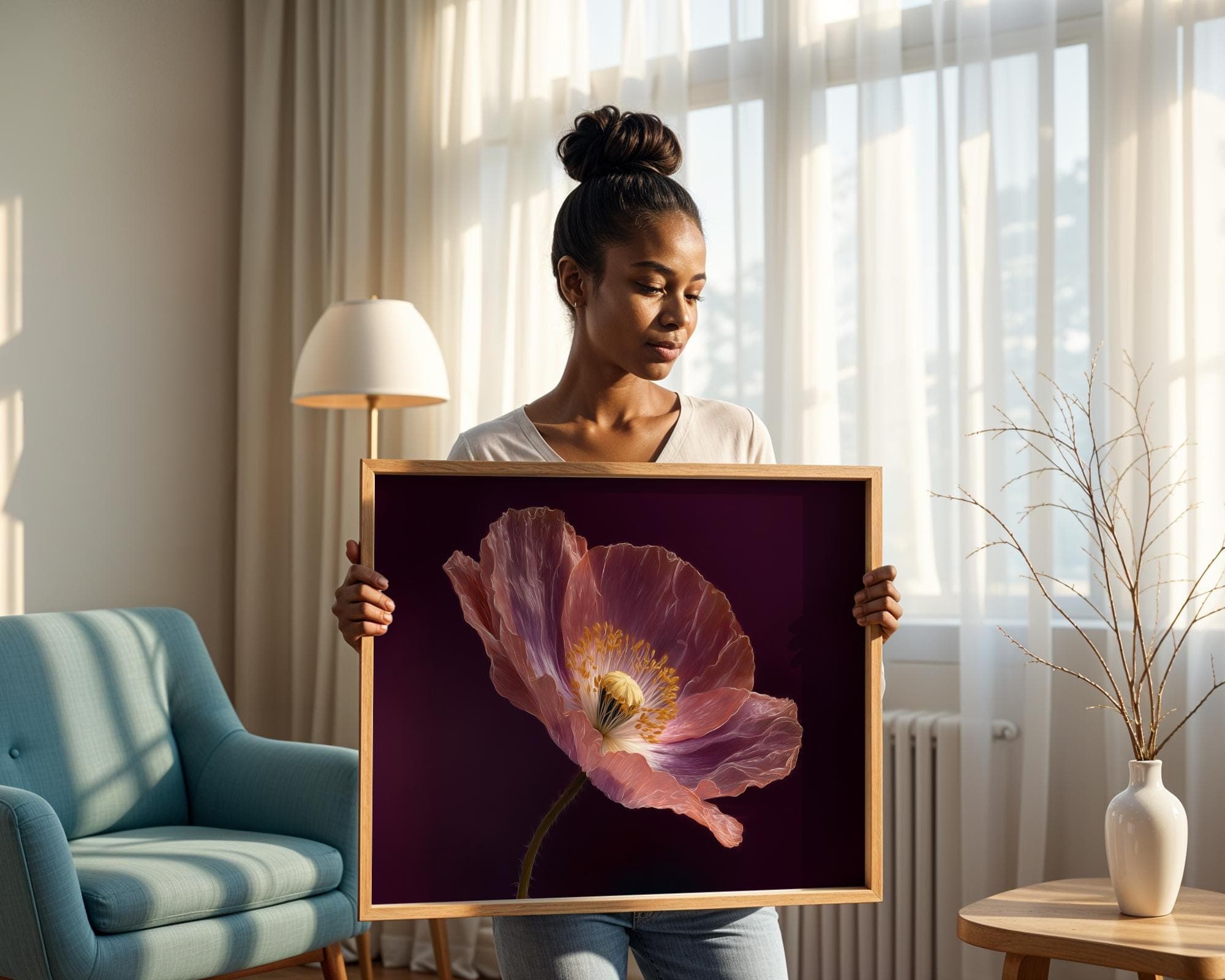 Purple Poppy Wall Art Print: Moody Floral Home Decor (Digital Download) - view 2
