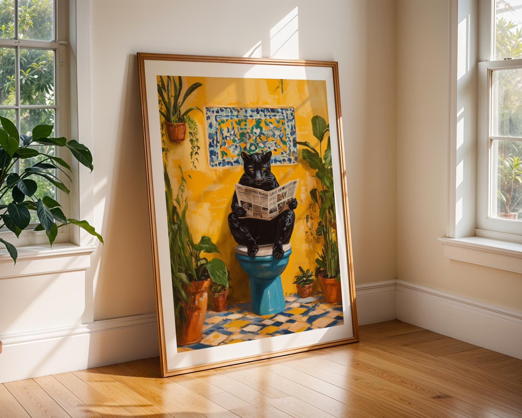 Funny Black Panther Bathroom Art, Quirky Jungle Wall Decor, Black Panther on Toilet,Funny Bathroom Decor, Funky Toilet Art,Quirky Animal Art - view 3