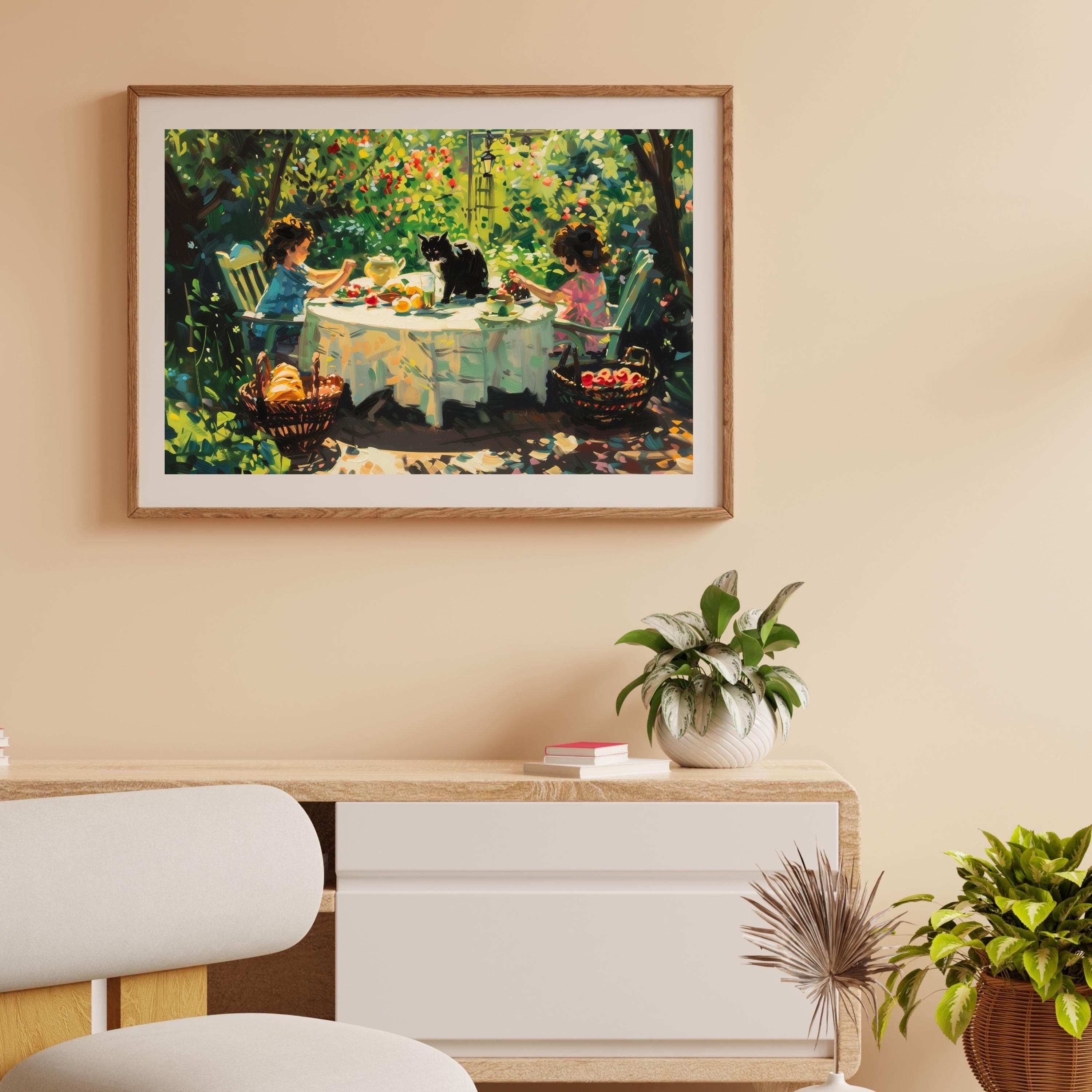 Black Cat Garden Print, Impressionist Whimsical Art (Digital Download) - view 6