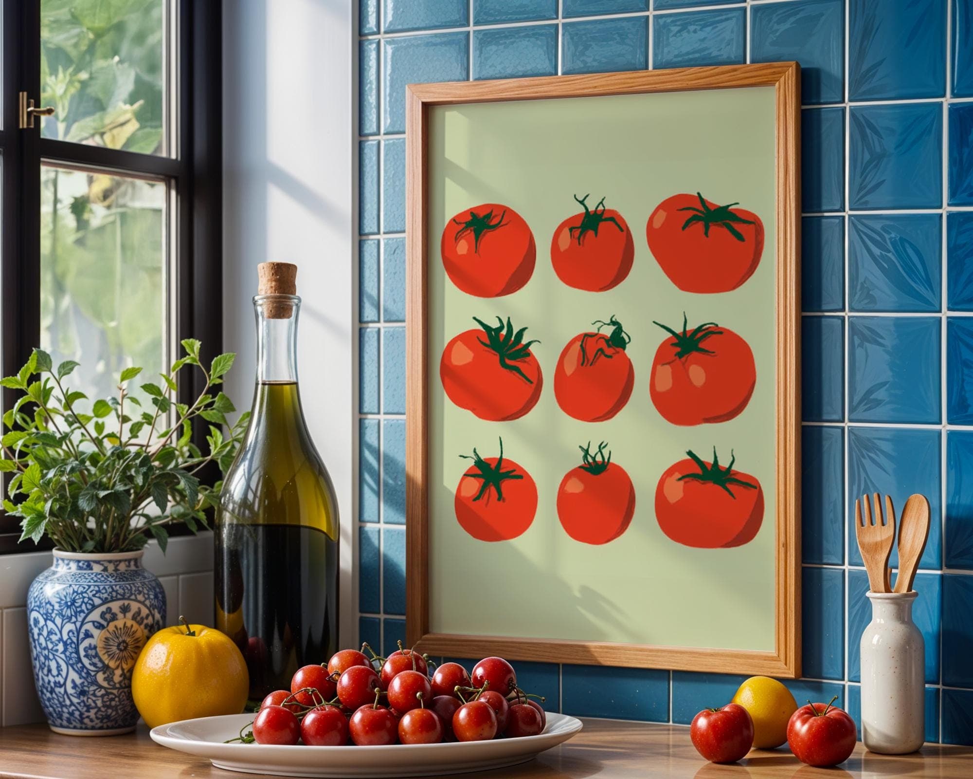 Rustic Tomato Wall Art Print, Vintage Botanical Vegetable Poster, Farm Fresh Red Tomato Wall Hanging, Cute Tomato Kitchen Decor - view 2