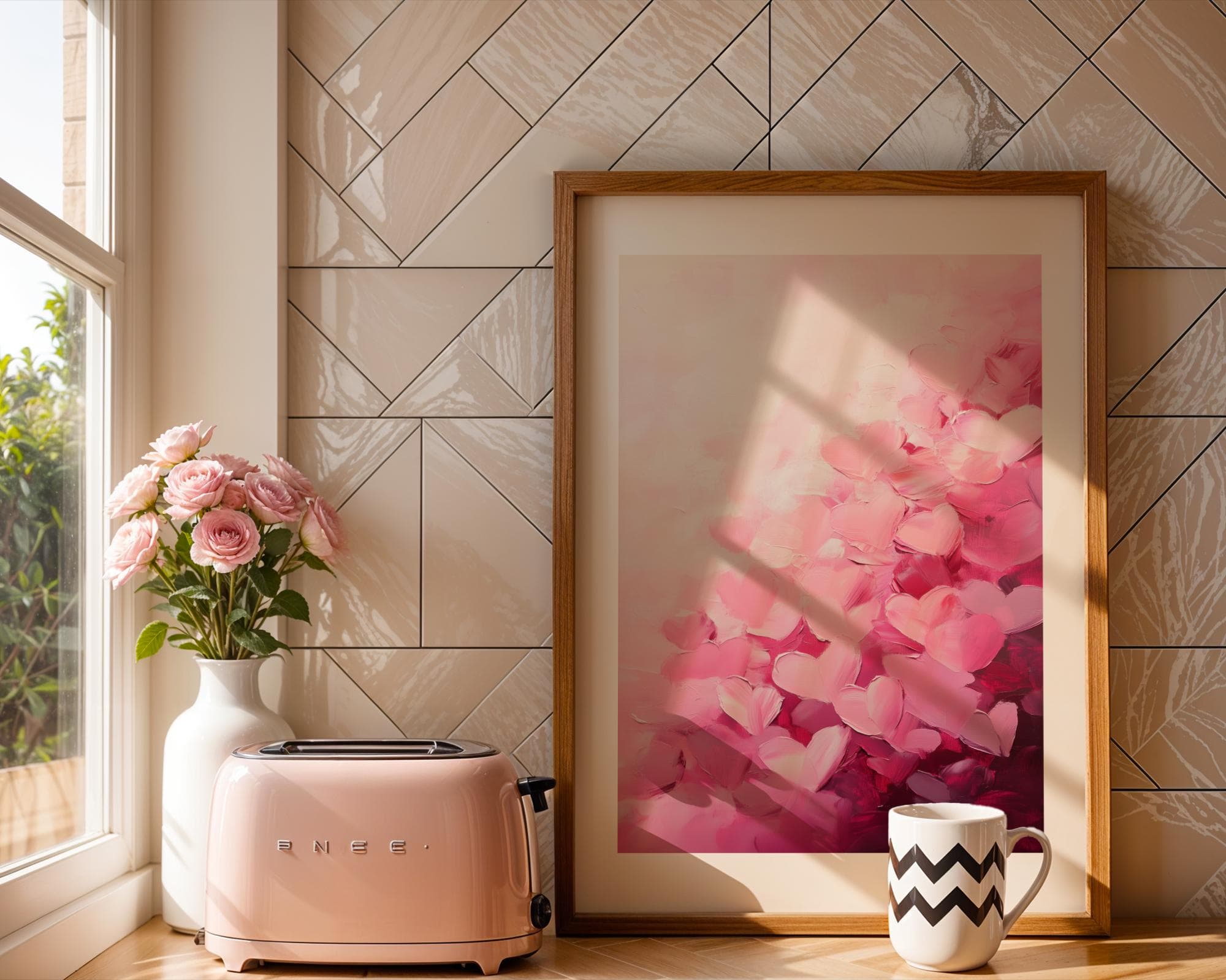 Romantic Abstract Heart Painting, Pink Heart Wall Art, Romantic Love Hearts Art, Love Wall Decor for Bedroom, Digital Heart Wall Decor - view 3