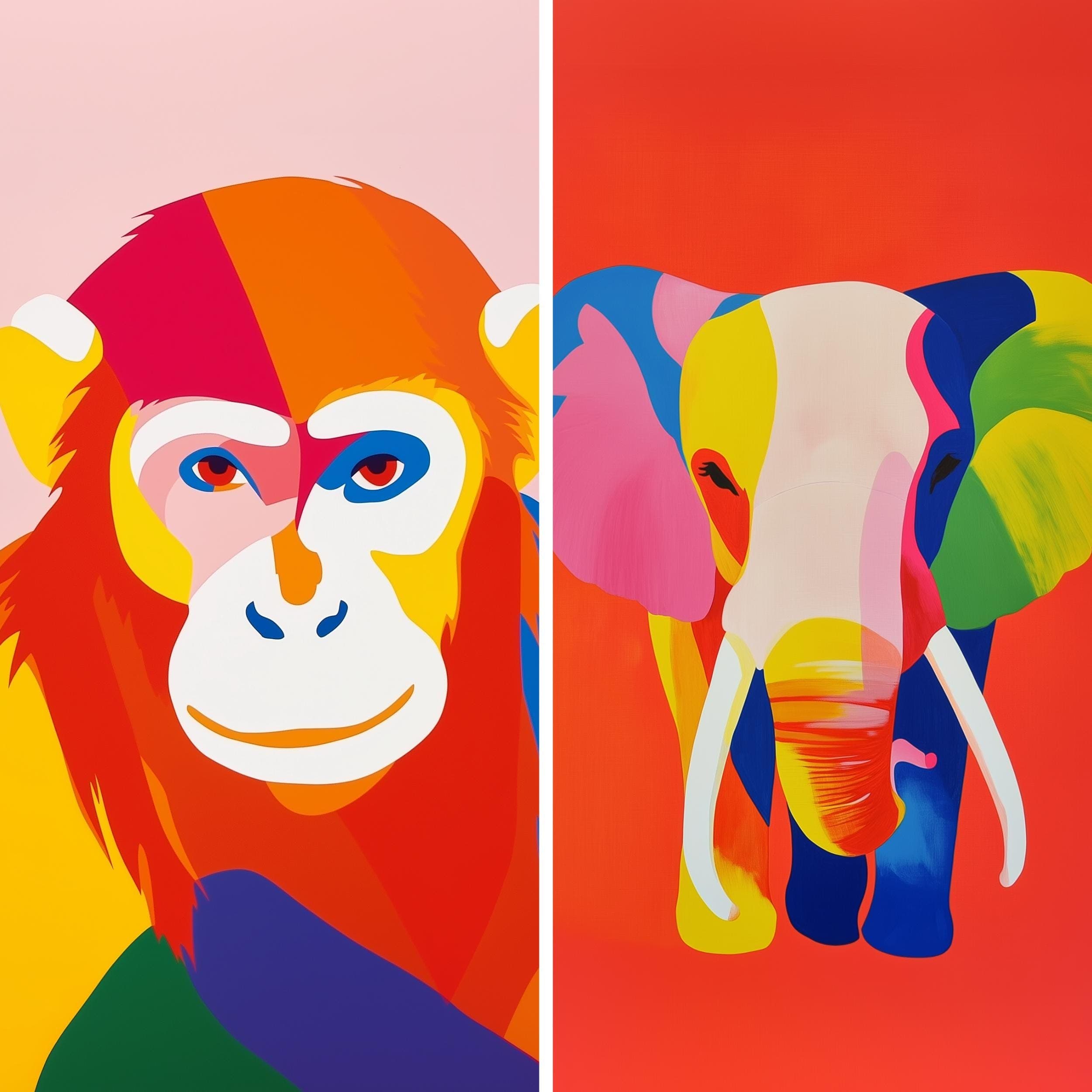 Colorful Animal Wall Decor, Modern Animal Art Prints, Set of 6 with Colorful Prints, Colorful Dog, Cat, Elephant, Giraffe, Tiger, Monkey Art - view 3