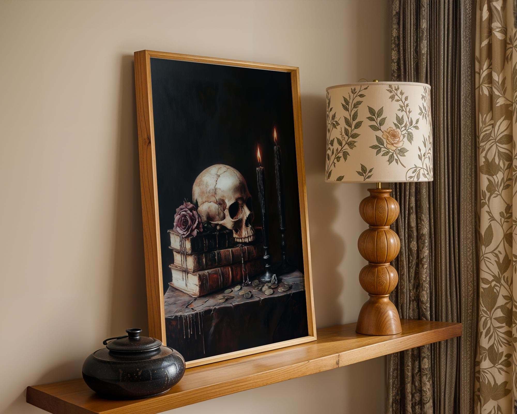 Dark Academia Skull Print, Witchcore Rose Painting (Digital Download) - view 2