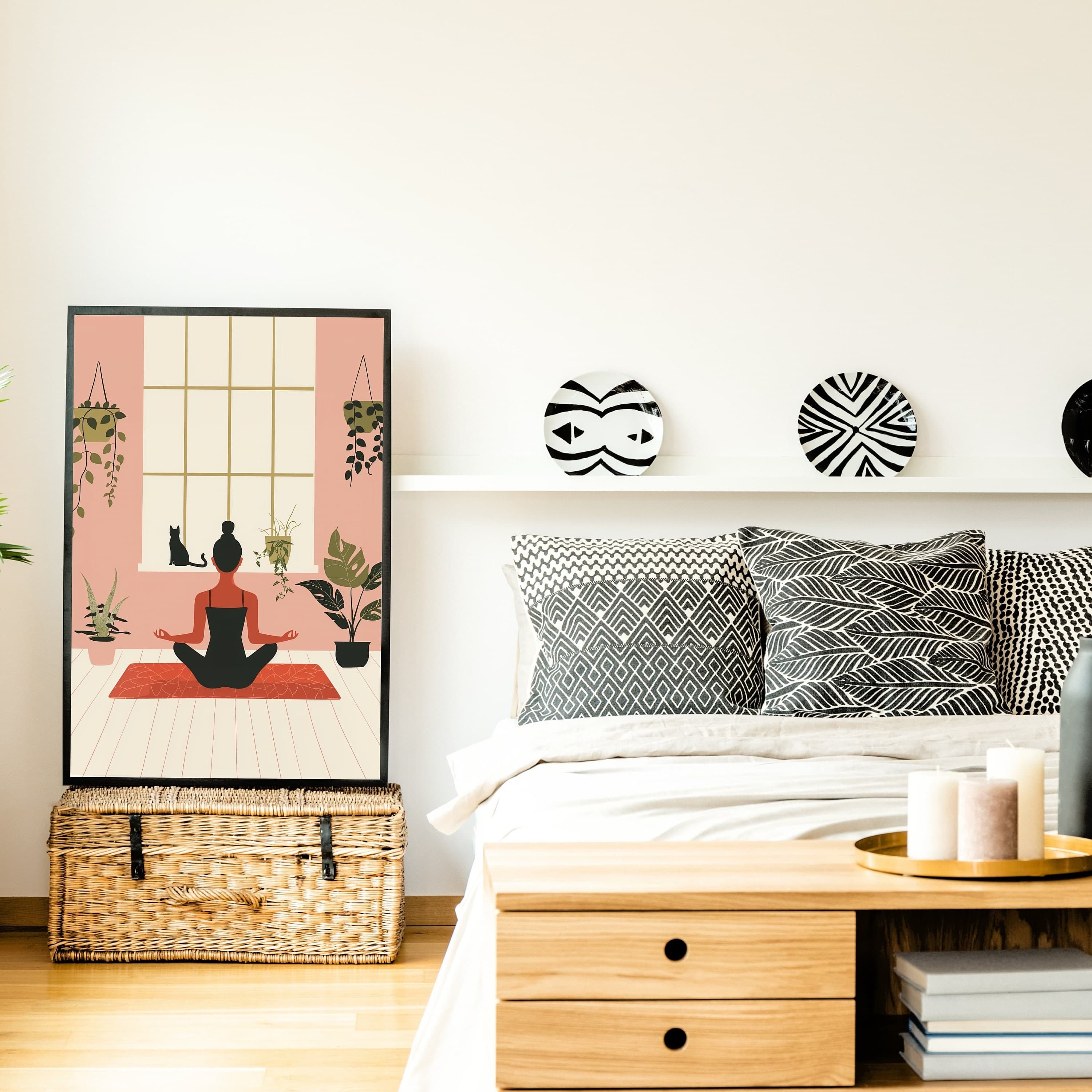 Yoga Cat and Woman Print, Cat Yoga Print, Black Cat Art, Yoga Room Decor,Yoga Lover,Serene Yoga Meditation Art Print, International Cat Day - view 4