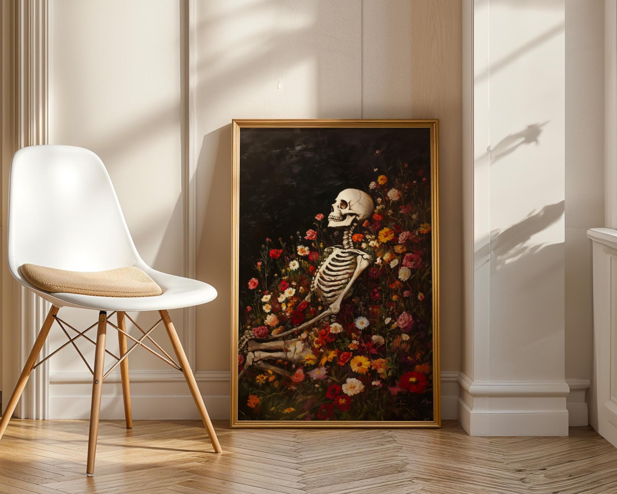Floral Skull and Skeleton Print β Dark Academia Art, Floral Skeleton Gothic Print, Vintage Skeleton Decor, Digital Download, Dark Academia - view 3