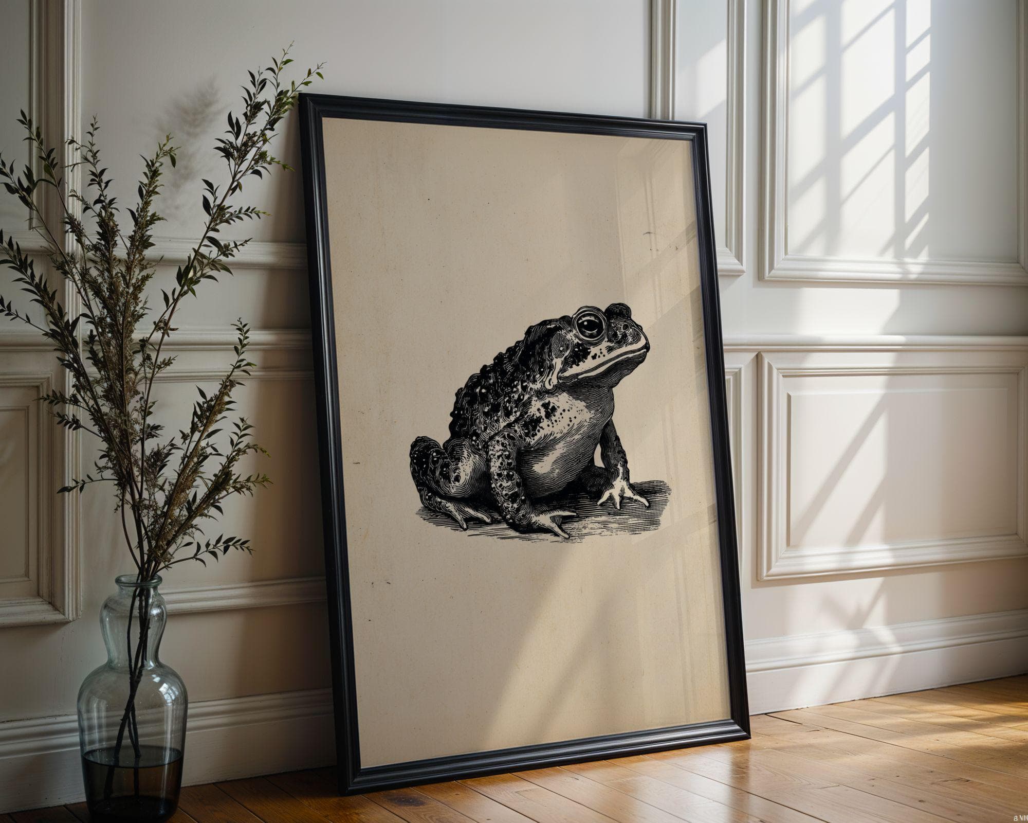 Vintage Frog Print | Toad Etching Wall Art, Victorian Toad Print, Sepia Frog Poster, Japanese Frog Print, Vintage Wall Art, Toad Poster - view 2