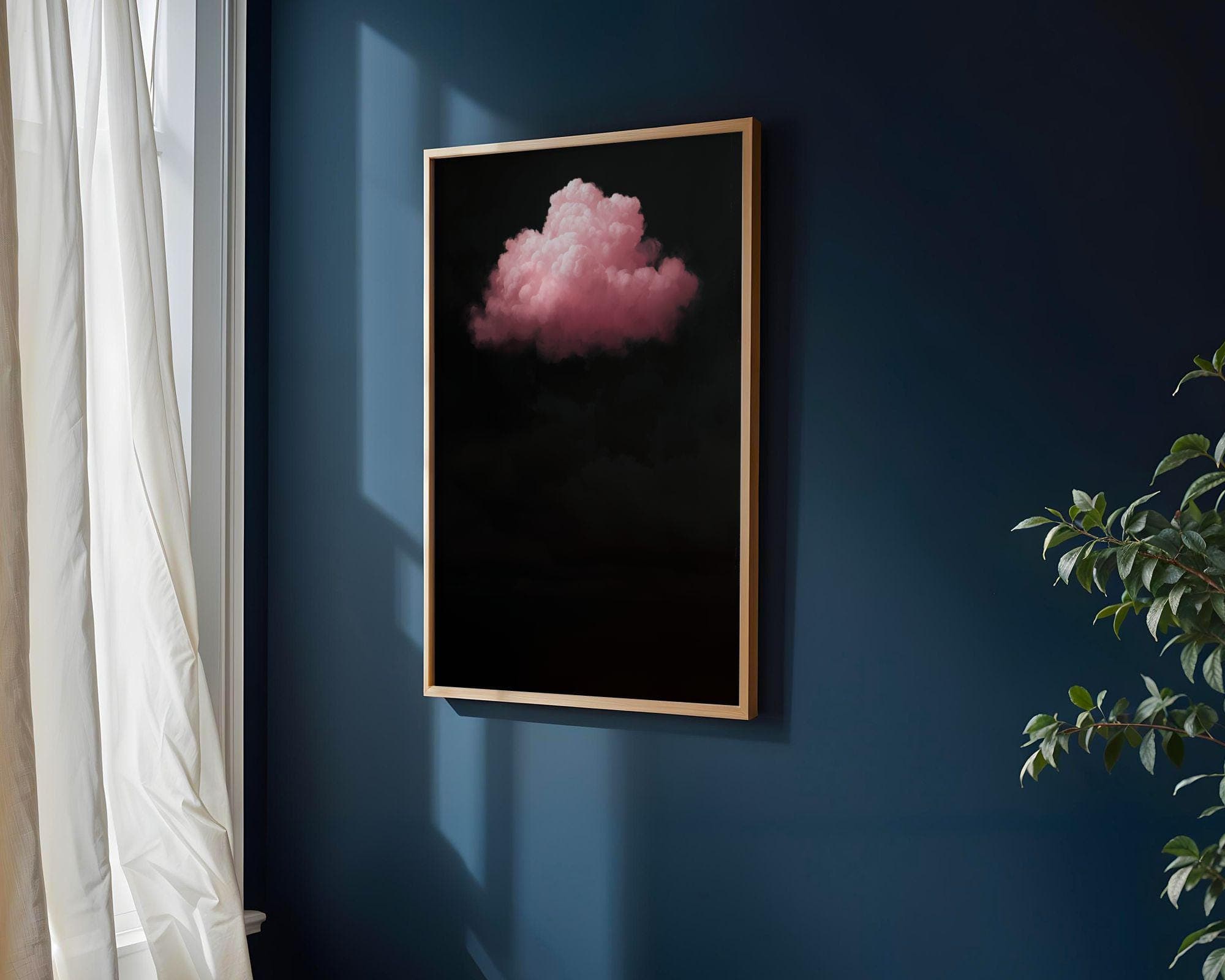 Pink Cloud on Black ā Minimalist Wall Art, Floating Pink Cloud, Dark Aesthetic Decor, Minimal Surreal Art, Surreal Cloud Print, Digital Art - view 3