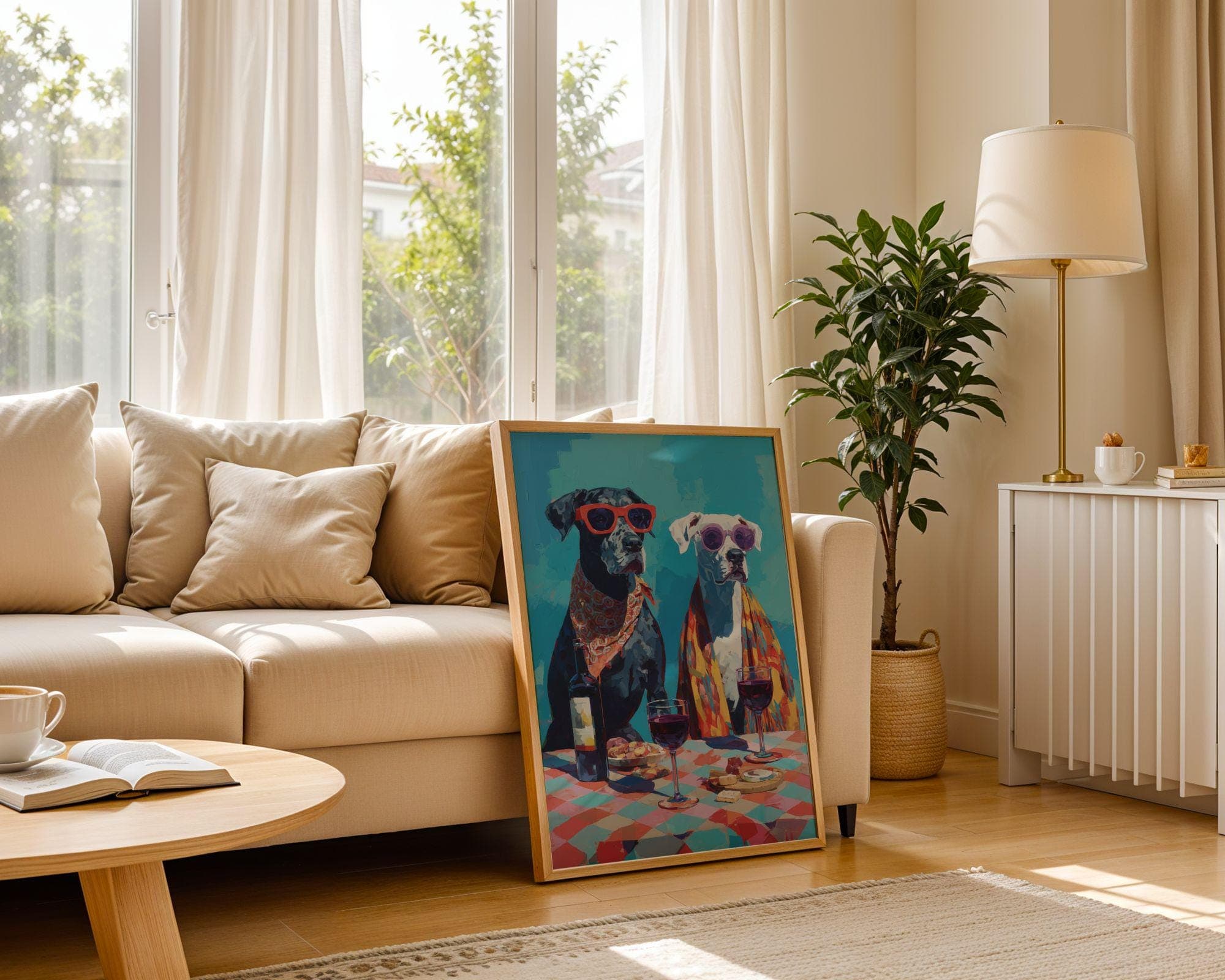 Funny Dog Couple Wall Art, Wine Lover Dog Print, Whimsical Animal Painting, Colorful Pet Portrait Kitchen Dining Room Decor, Wine Lover Gift - view 8