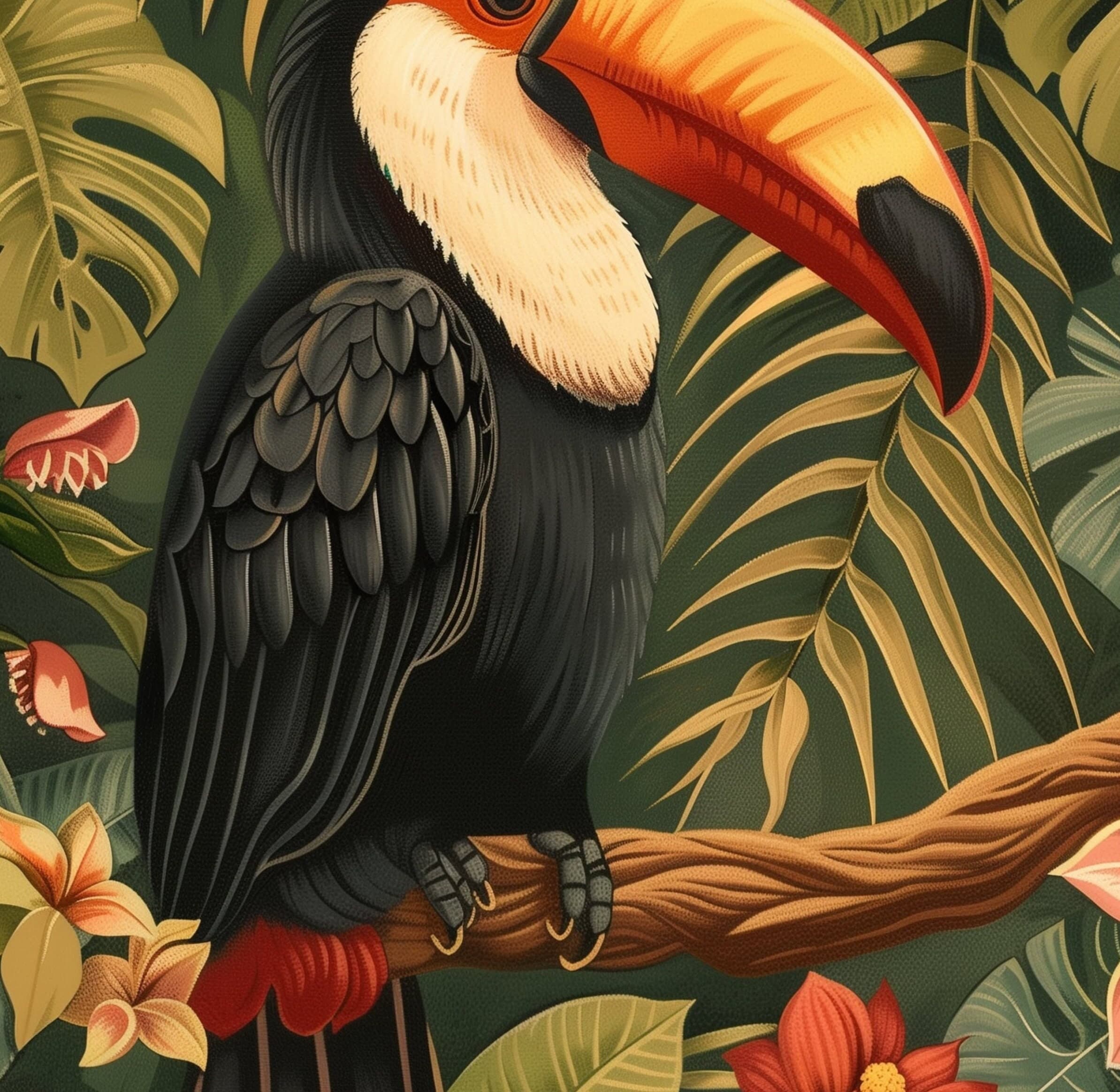 Colorful Toucan and Flowers Poster, Oil Painting, Colorful Tropical Toucan,Eclectic Toucan Wall Art, Abstract Toucan Digital Poster - view 2