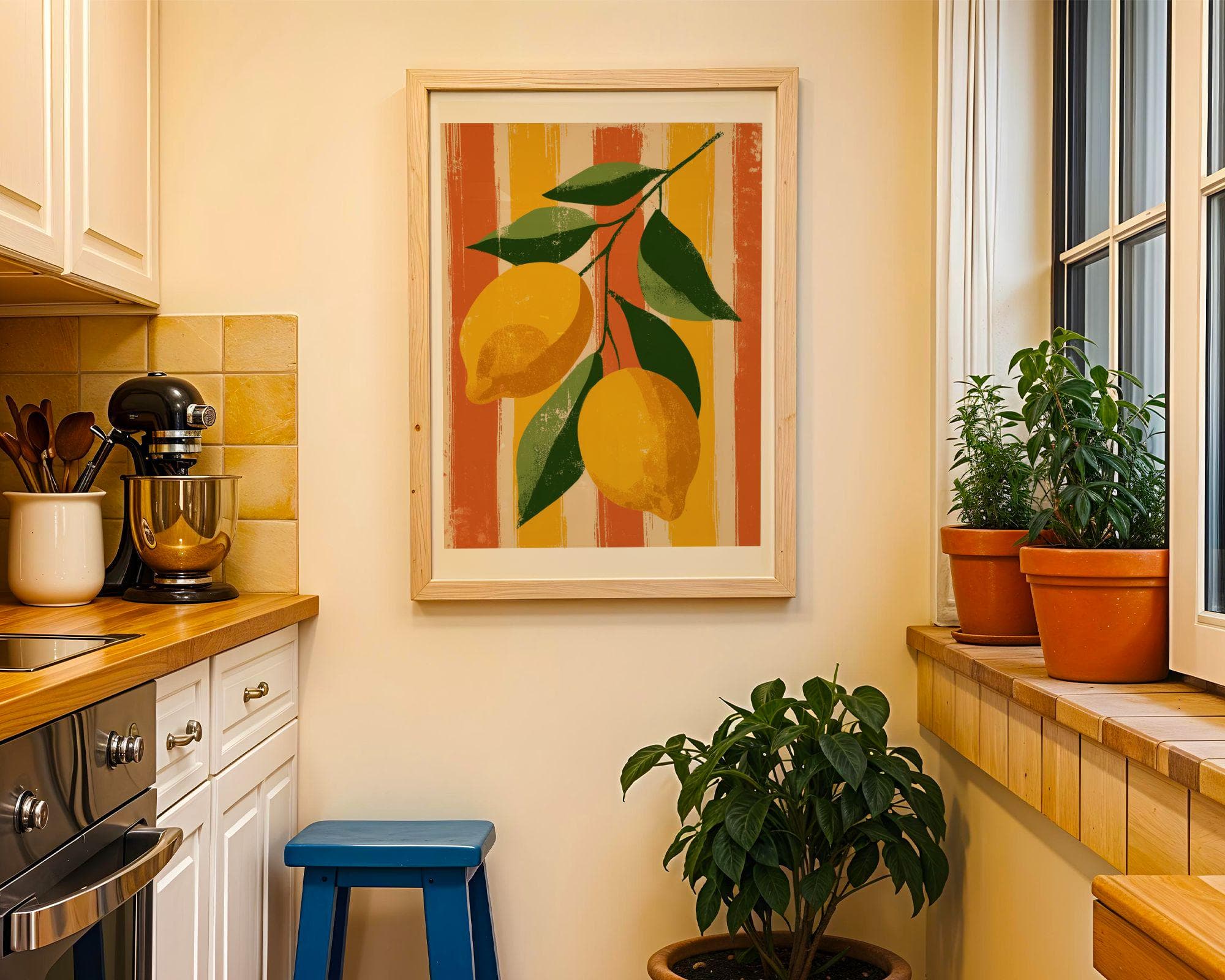 Retro Lemon Wall Art – Vintage Fruit Kitchen Print, Mediterranean Citrus Kitchen Wall Decor, Vintage Fruit Art, Rustic Kitchen Decor - view 6