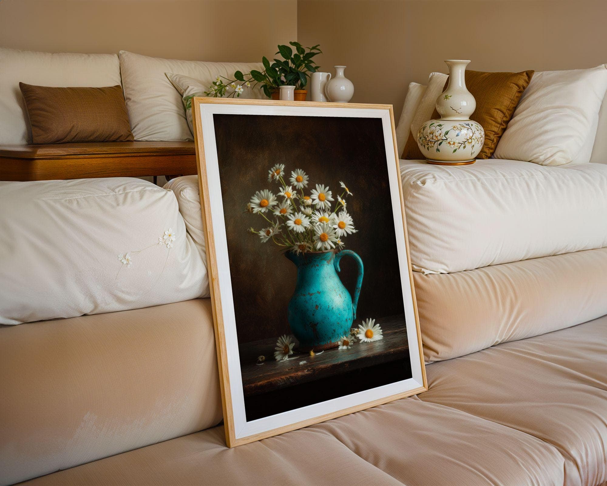 Vintage Daisy Painting Print, Turquoise Jug Daisies, Vintage Floral Poster, Rustic Country Floral Art, Digital Download,Cottage Floral Print - view 6
