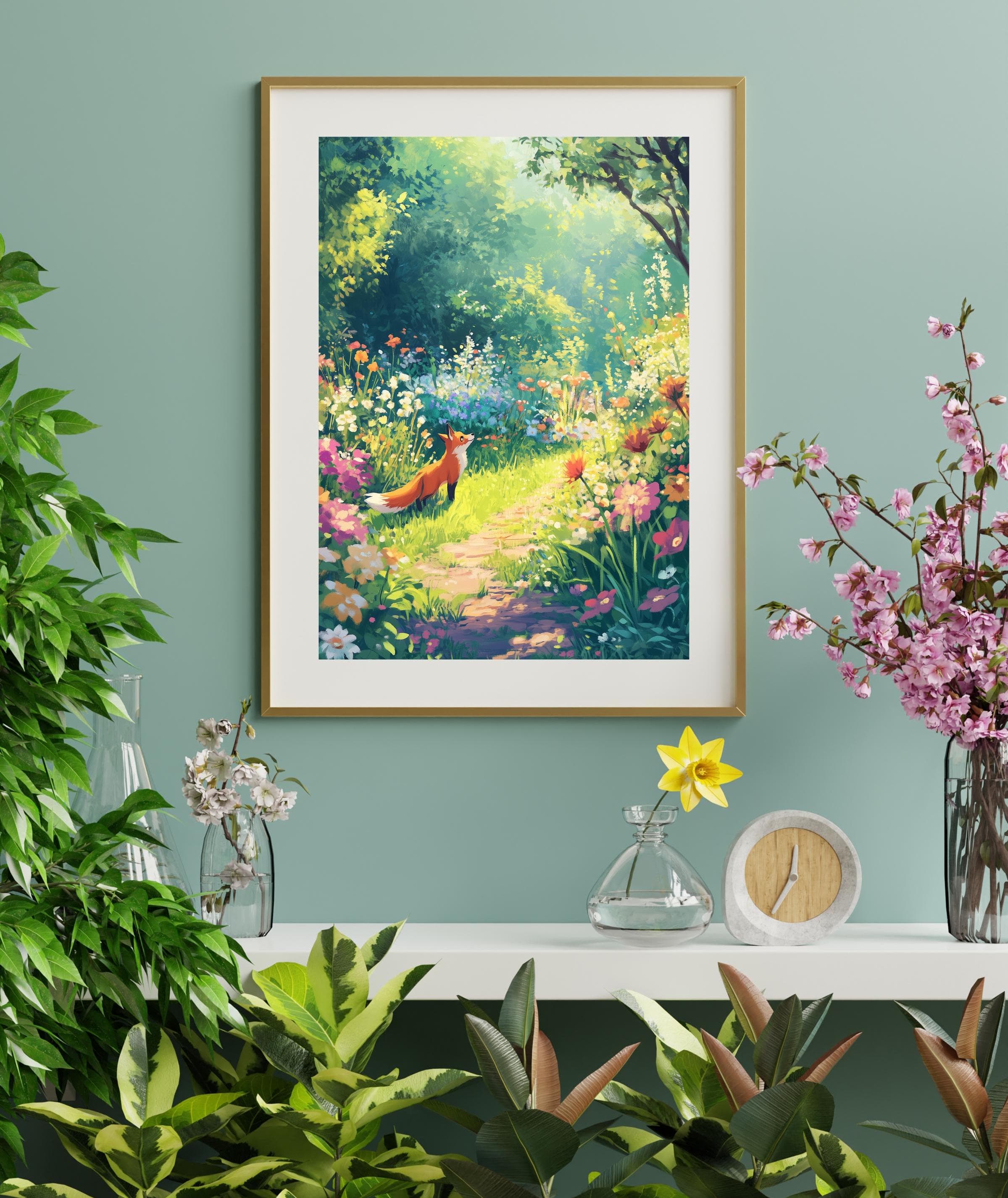 Cute Fox in a Colorful Meadow - Nature Art, Whimsical Fox in a Vibrant Flower Field, Whimsical Nature Print, Fox Wall Print, Fox Posters - view 4