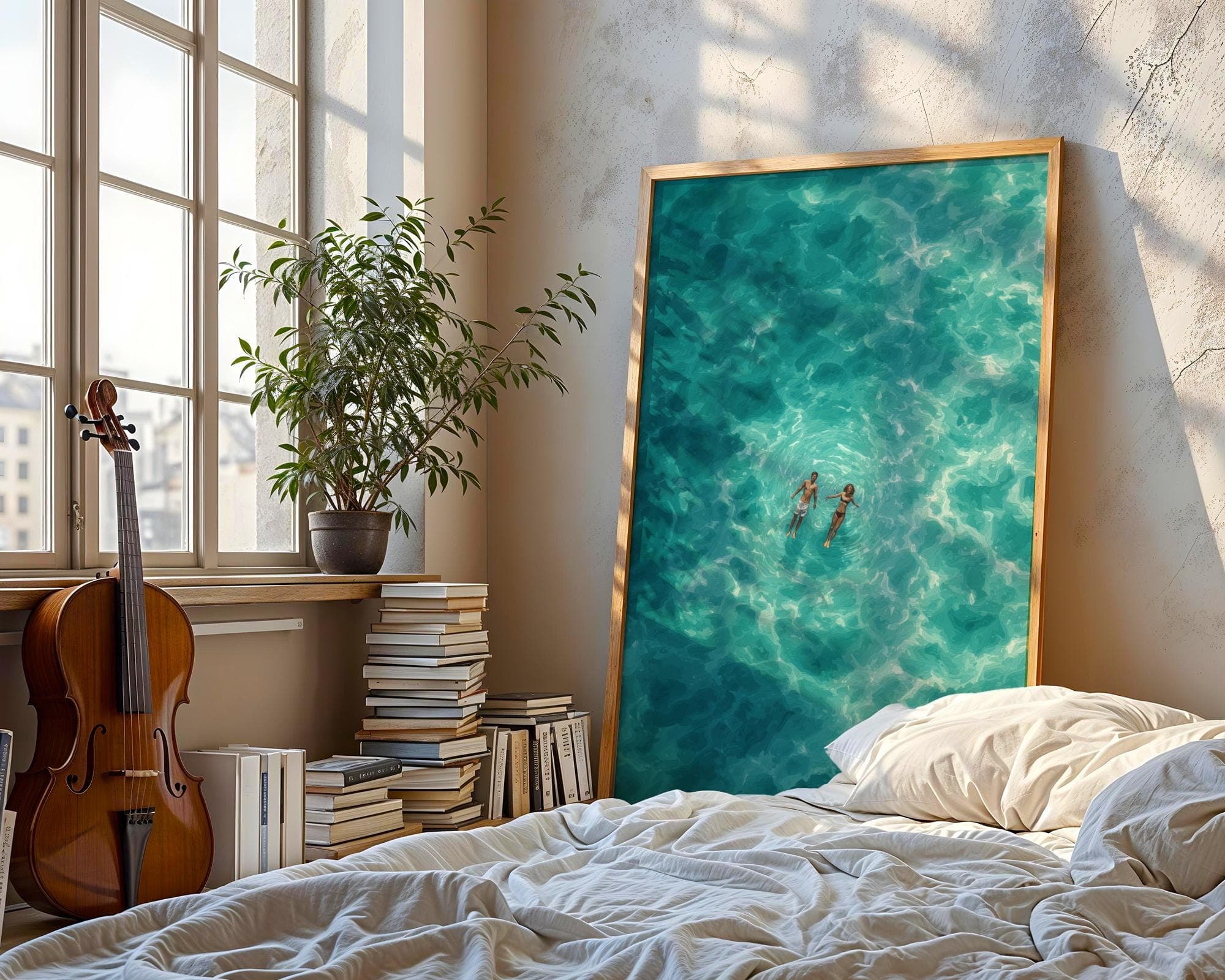 Ocean Couple Wall Art, Tropical Beach Poster, Digital Download, Turquoise Sea Wall Decor, Summer Love Print, Seaside Wall Art Print - view 3