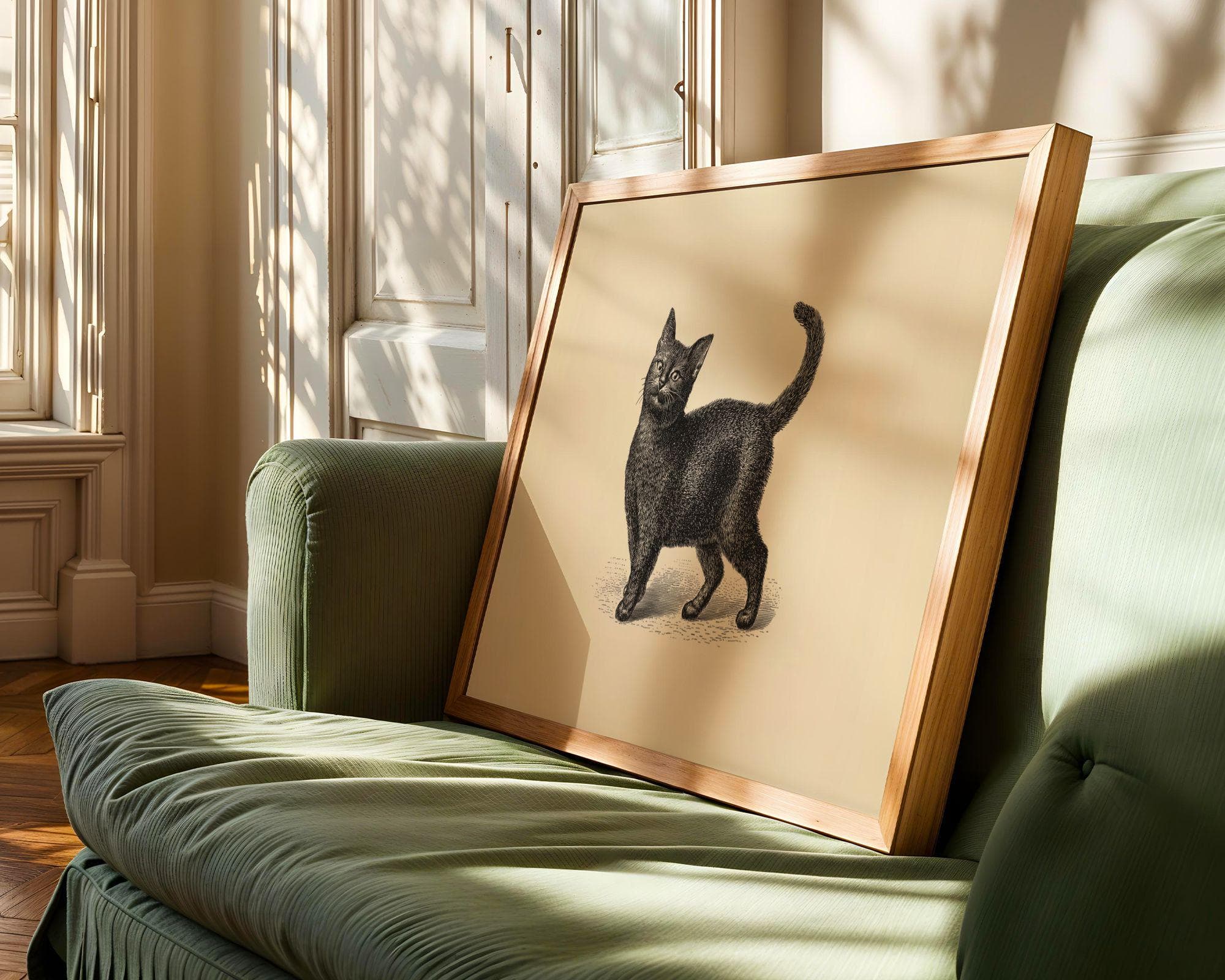 Black Cat Vintage Print, Neutral Home Decor, Beige Poster, Cat Lover Gift, Classic Cat Wall Poster, Classic Animal Art Poster, Digital Art - view 7