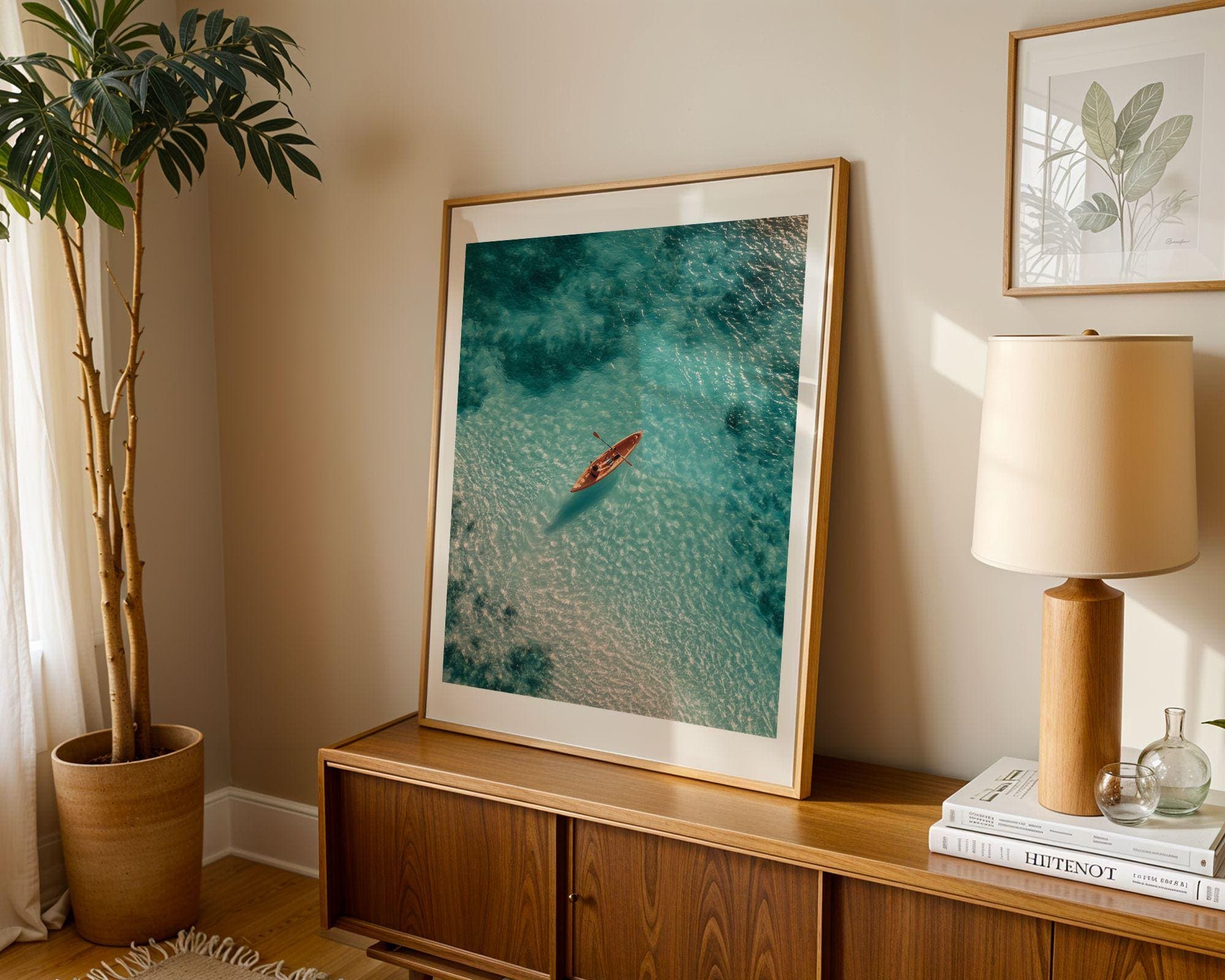 Aerial Ocean Print, Aerial Coastal Wall Print, Turquoise Beach Aerial Art – Kayaker Wall Print, Digital Download, Minimal Coastal Print - view 6