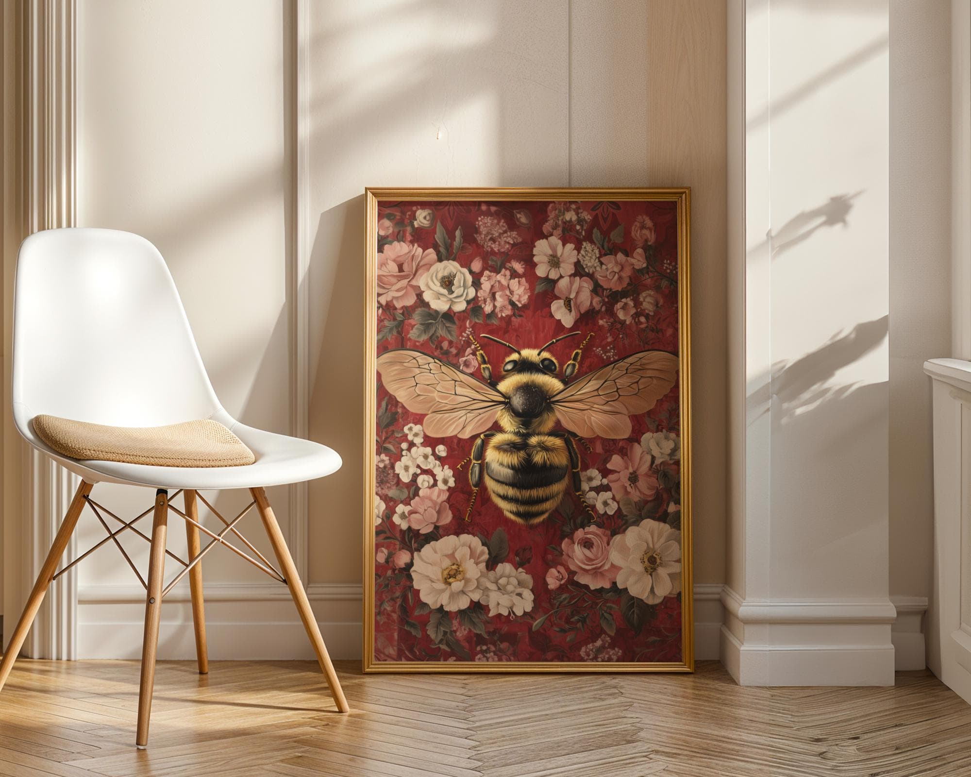 Bee Floral Wall Art Print, Vintage Bee with Flowers, Bumblebee on Flowers Wall Art, Vintage Floral Art Print, Vintage Botanical Print - view 2